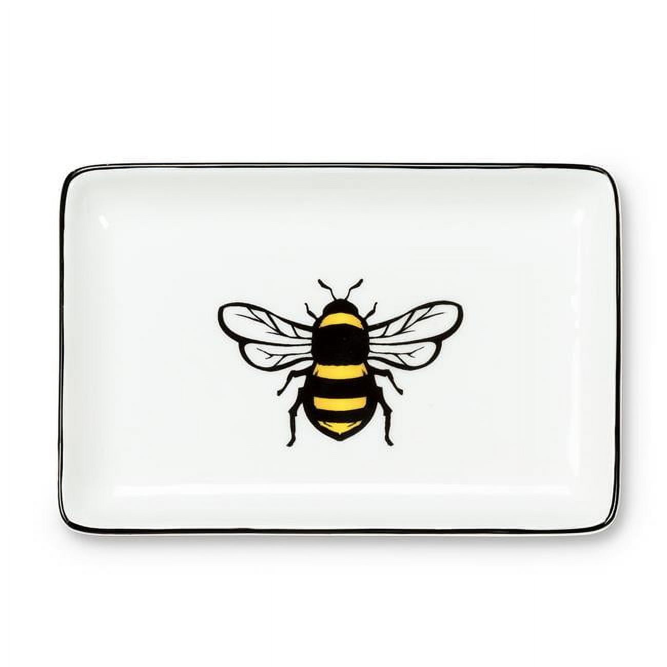 Abbott Collection  4 x 6 in. Stoneware Bee Tray, White & Black