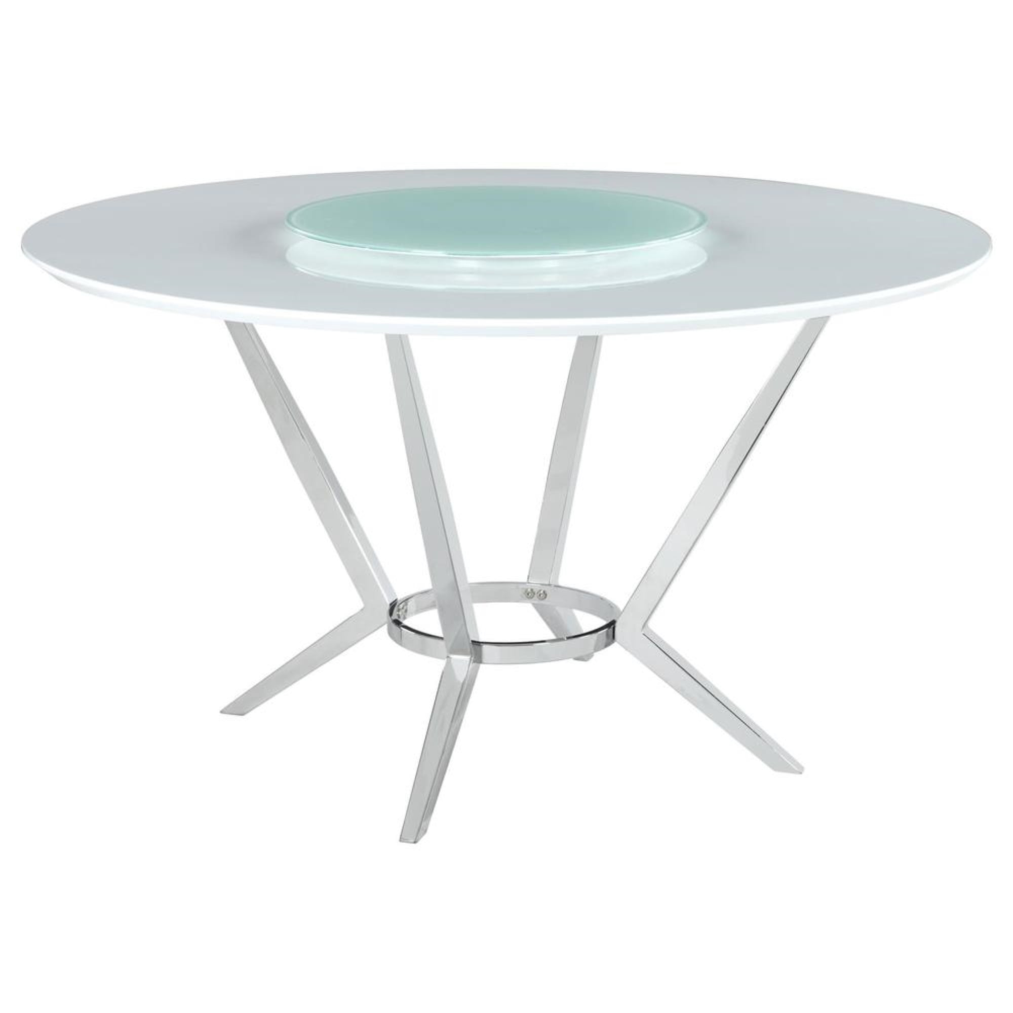 Coaster Contemporary Round Wood Dining Table with Lazy Susan in White