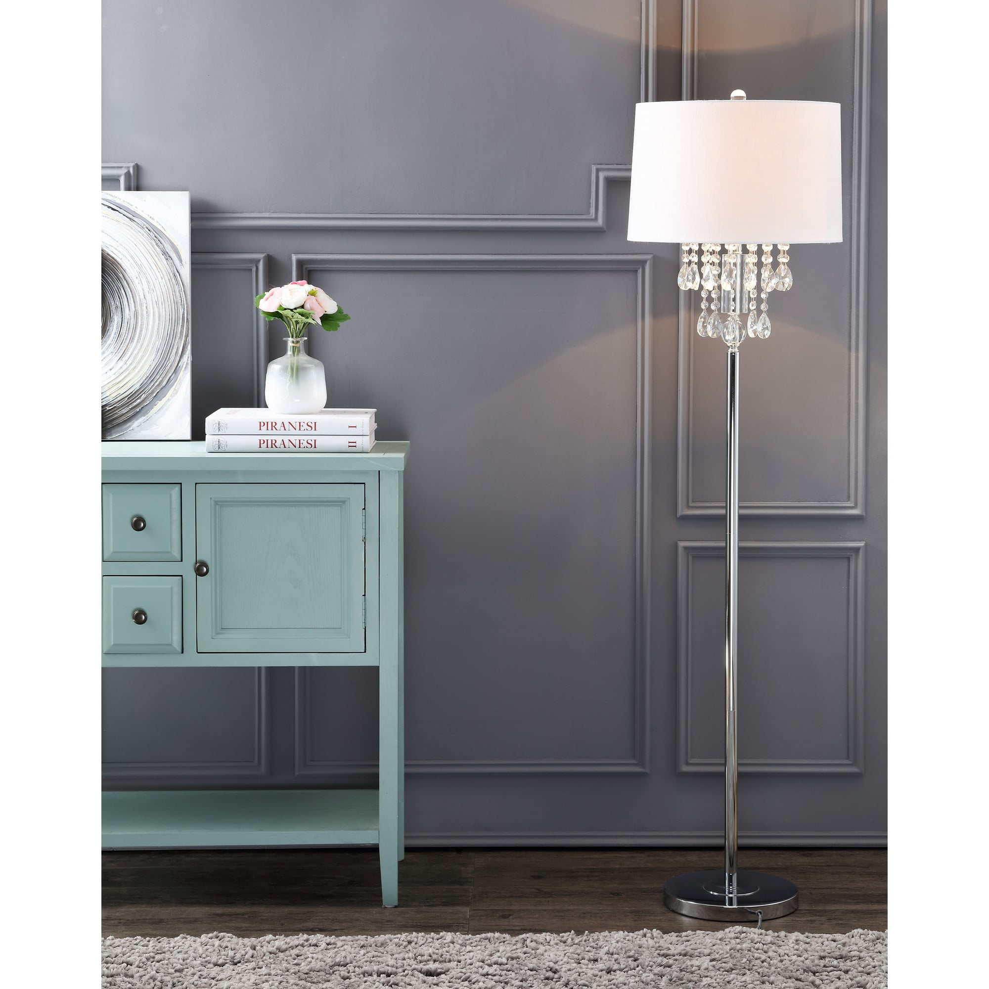 JONATHAN Y JYL2034A Abigail 61" Crystal / Metal LED Floor Lamp, Contemporary, Transitional, Traditional, Glam for living room, dinning room, bedroom, office Bulb Included, Clear/Chrome