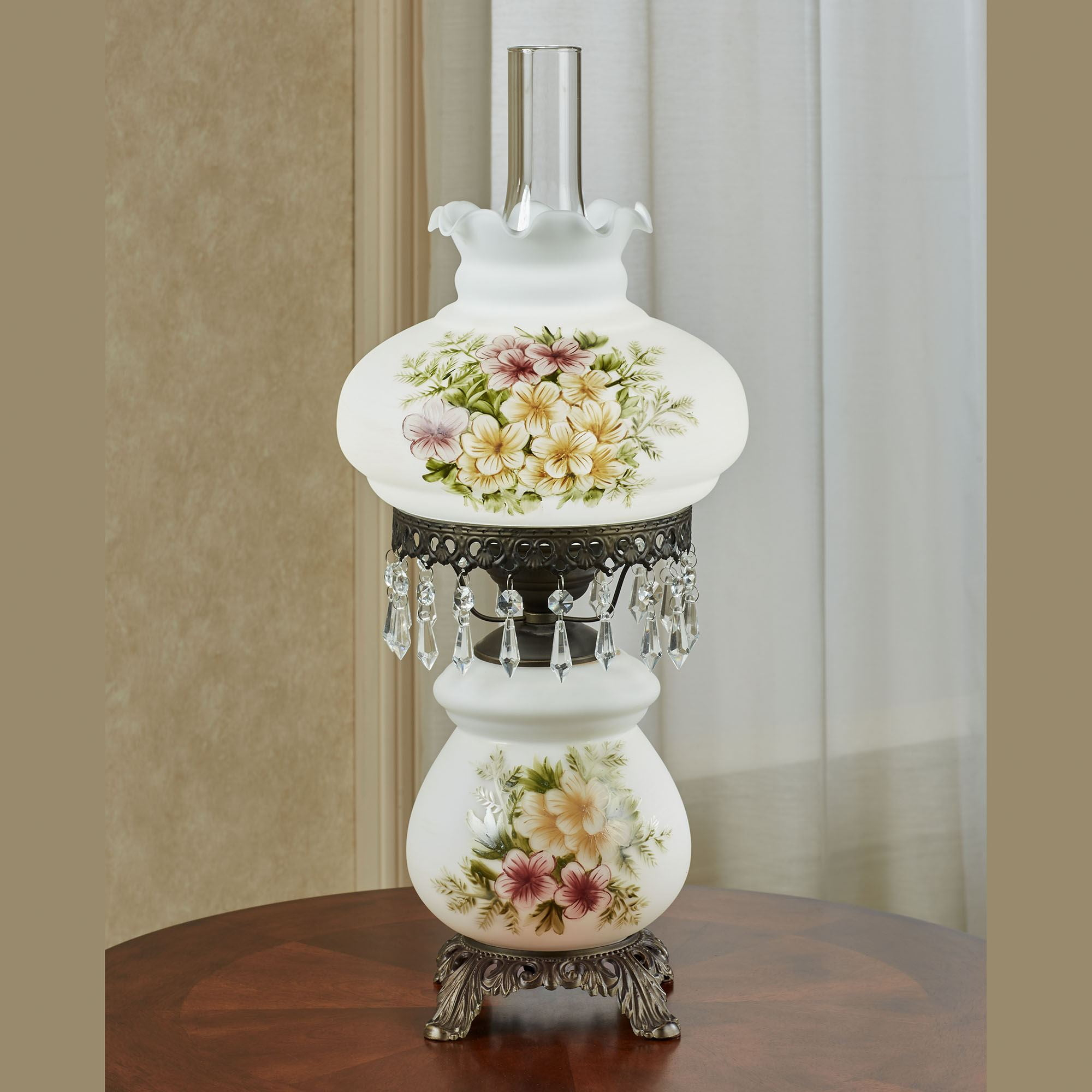 Abigail Hurricane Style Table Lamp - Antique Victorian Aesthetic - Painted by Hand - Floral Designs - Vintage Lighting for Bedroom, Living Room, Office Desk, Hotel