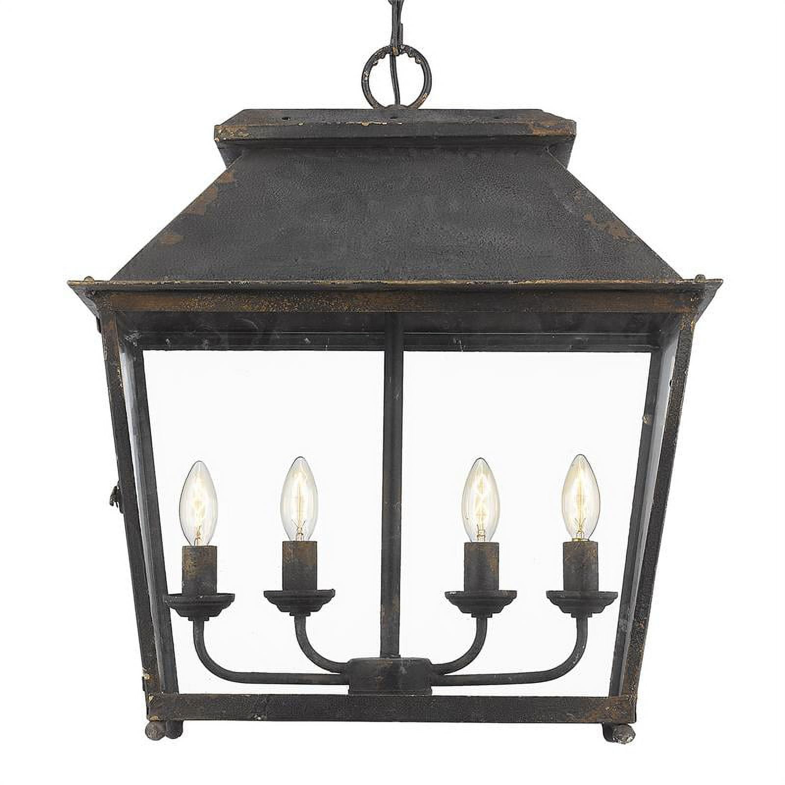Golden Lighting Abingdon 4-Light Pendant in Antique Black Iron with Clear Glass