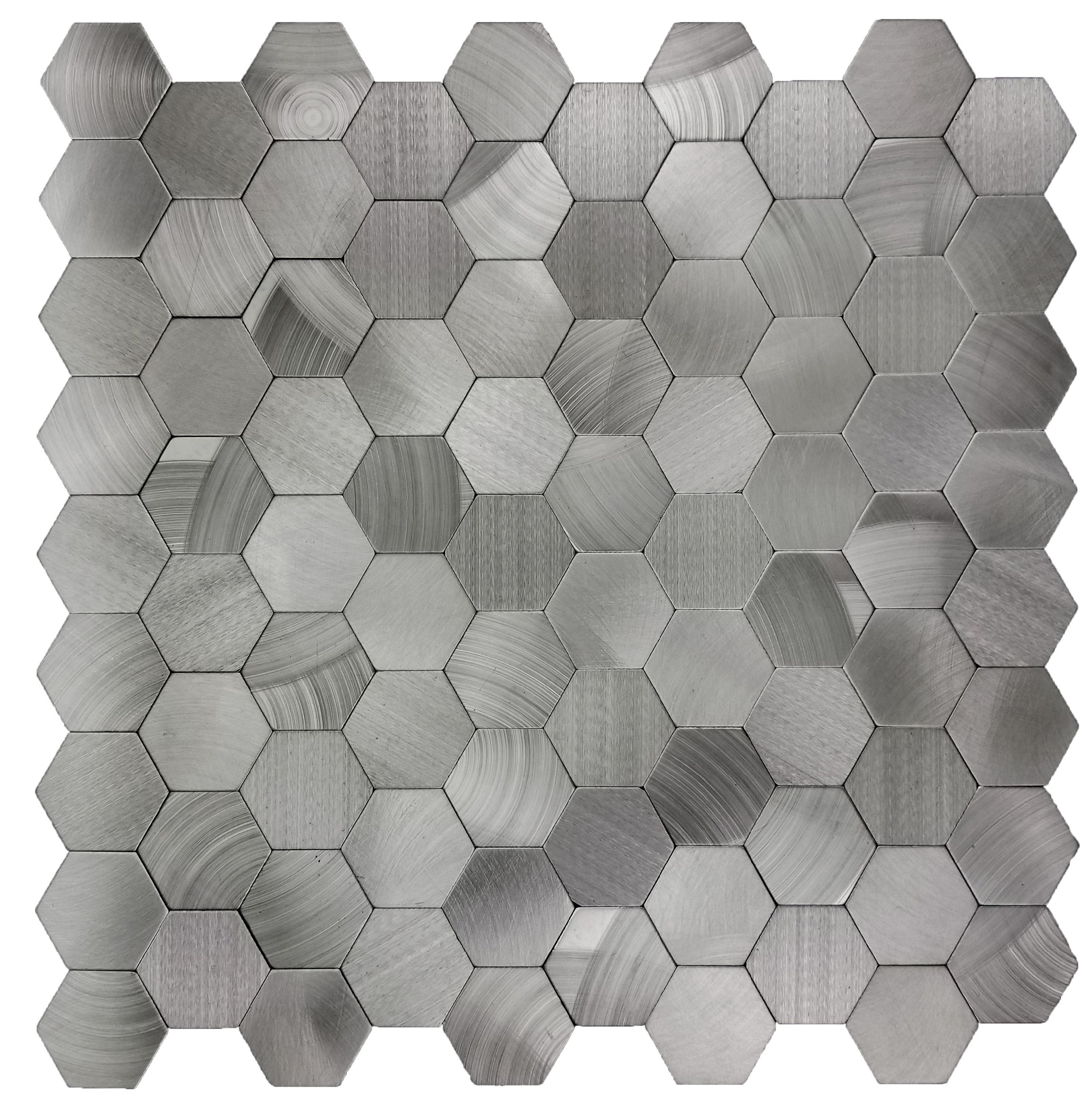 Abolos- Enchanting Hexagon Wall Backsplash 1.5" x 1.5" Peel and Stick Metal Mosaic Tile in Silver (19.80sqft / 22pc Box)