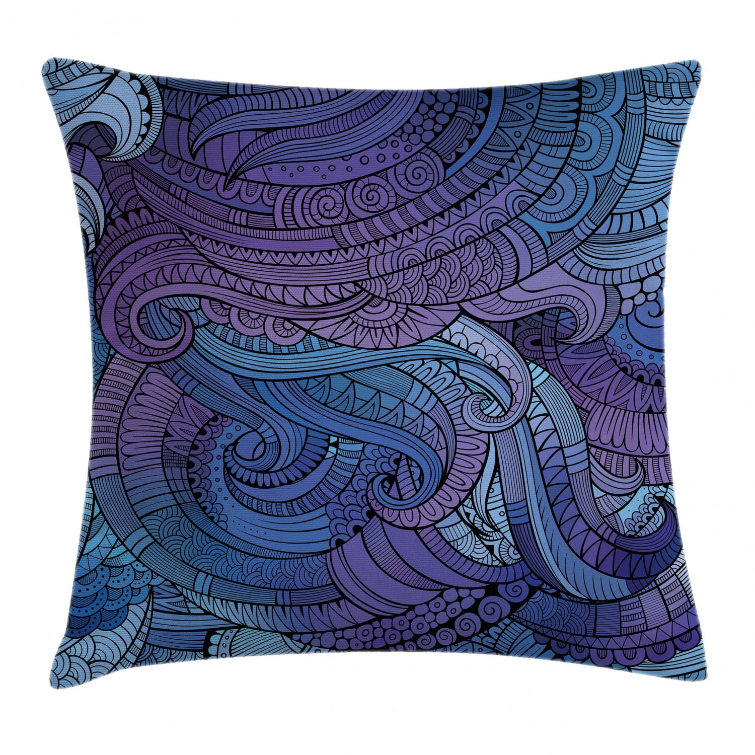 Abstract Throw Pillow Cushion Cover, Ocean Inspired Graphic Arabesque Paisley Swirled Hand Drawn Ethnic, Decorative Square Accent Pillow Case, 18 X 18 Inches, Purple Blue, by Ambesonne