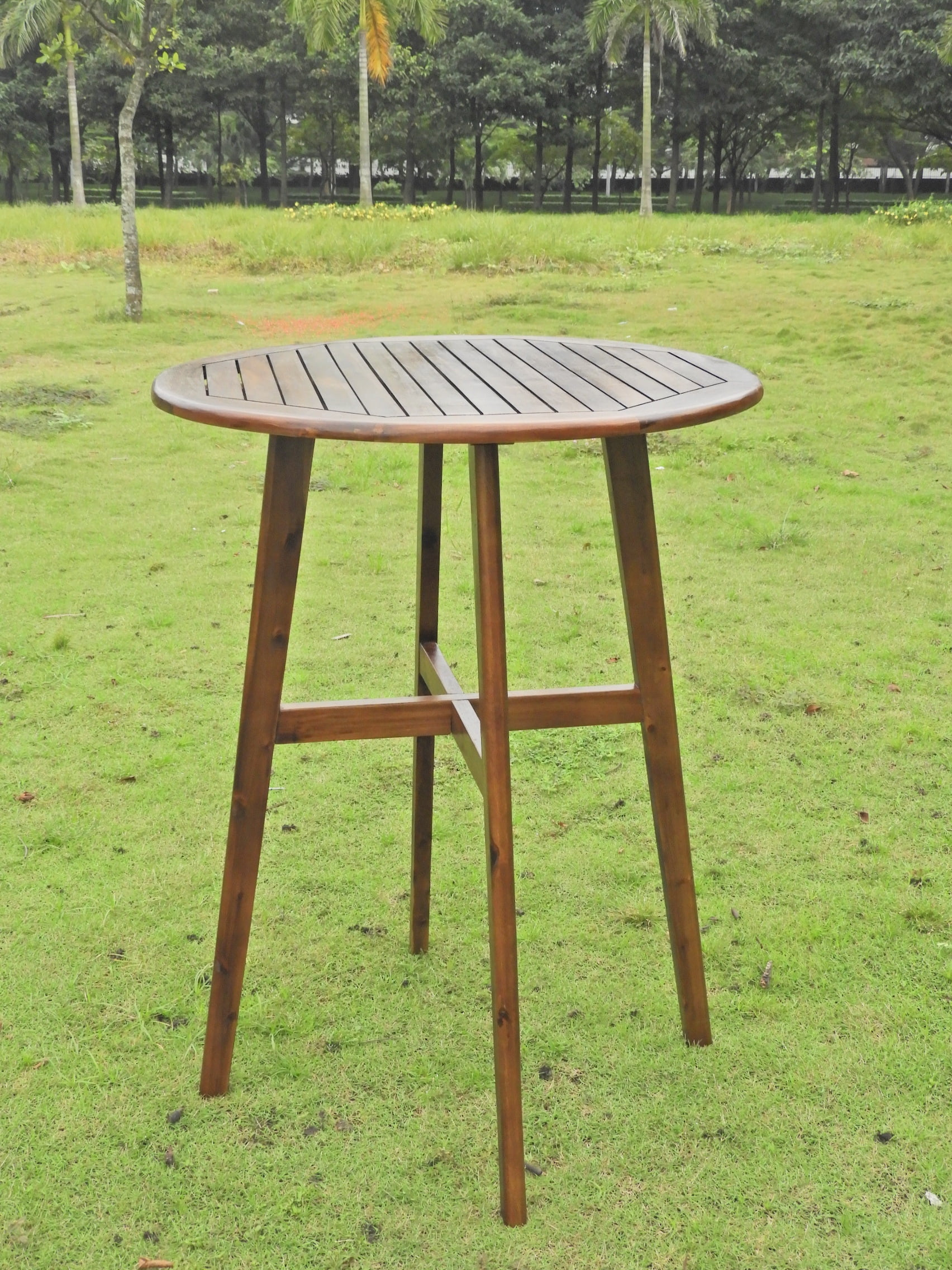 Acacia 32-inch Round Bar Height Table, stain