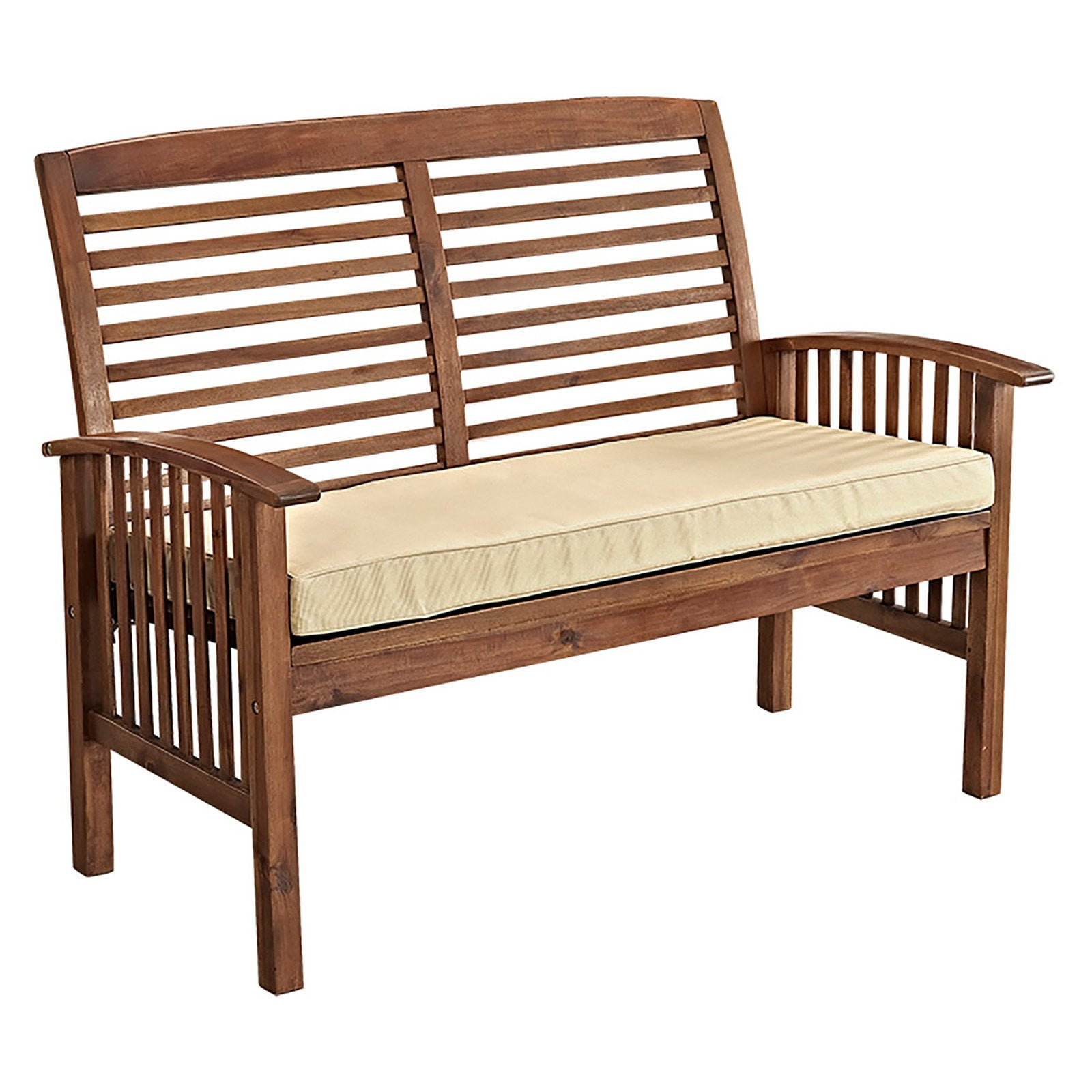 Walker Edison Rendezvous Modern Solid Acacia Wood Patio Loveseat with Cushions, 47 Inch, Dark Brown