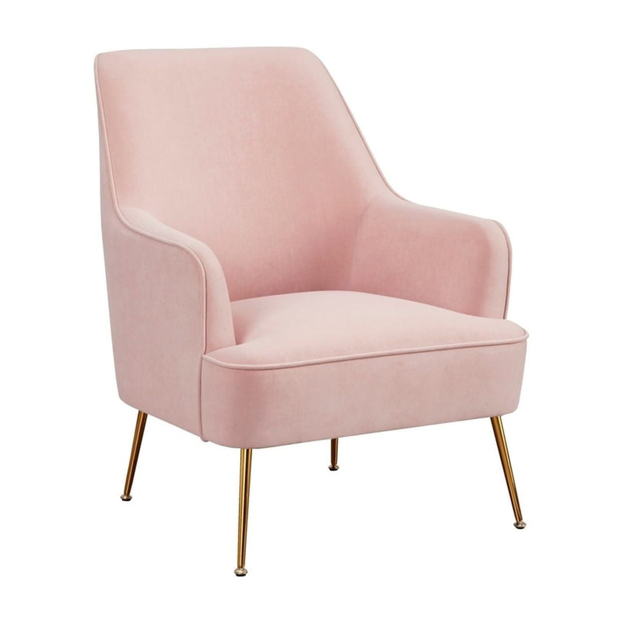 Accent Chair with T Cushioned Seat and Metal Legs, Pink- Saltoro Sherpi