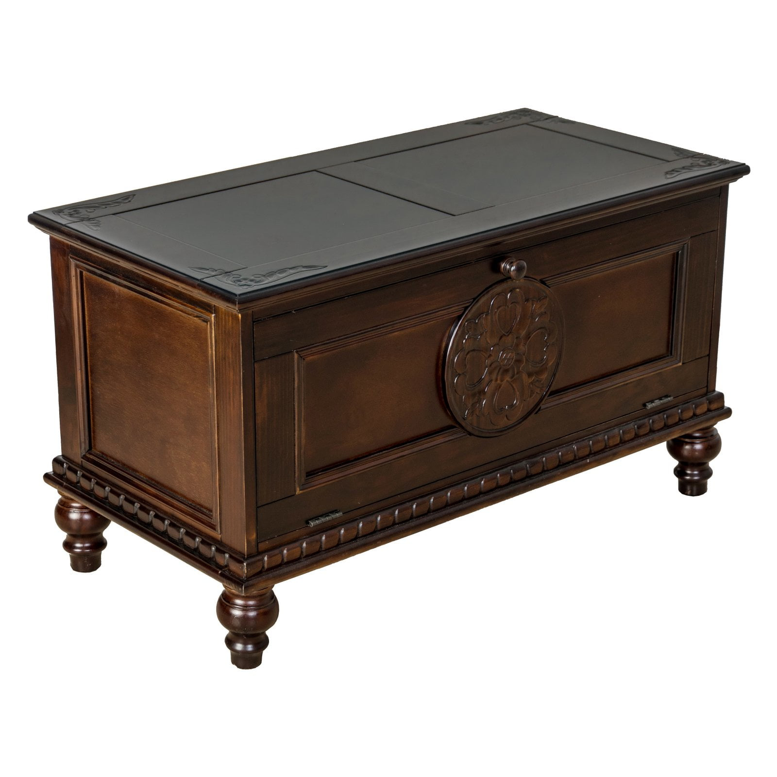 Accent Chest with Drop Down Storage and Carved Details, Brown- Saltoro Sherpi