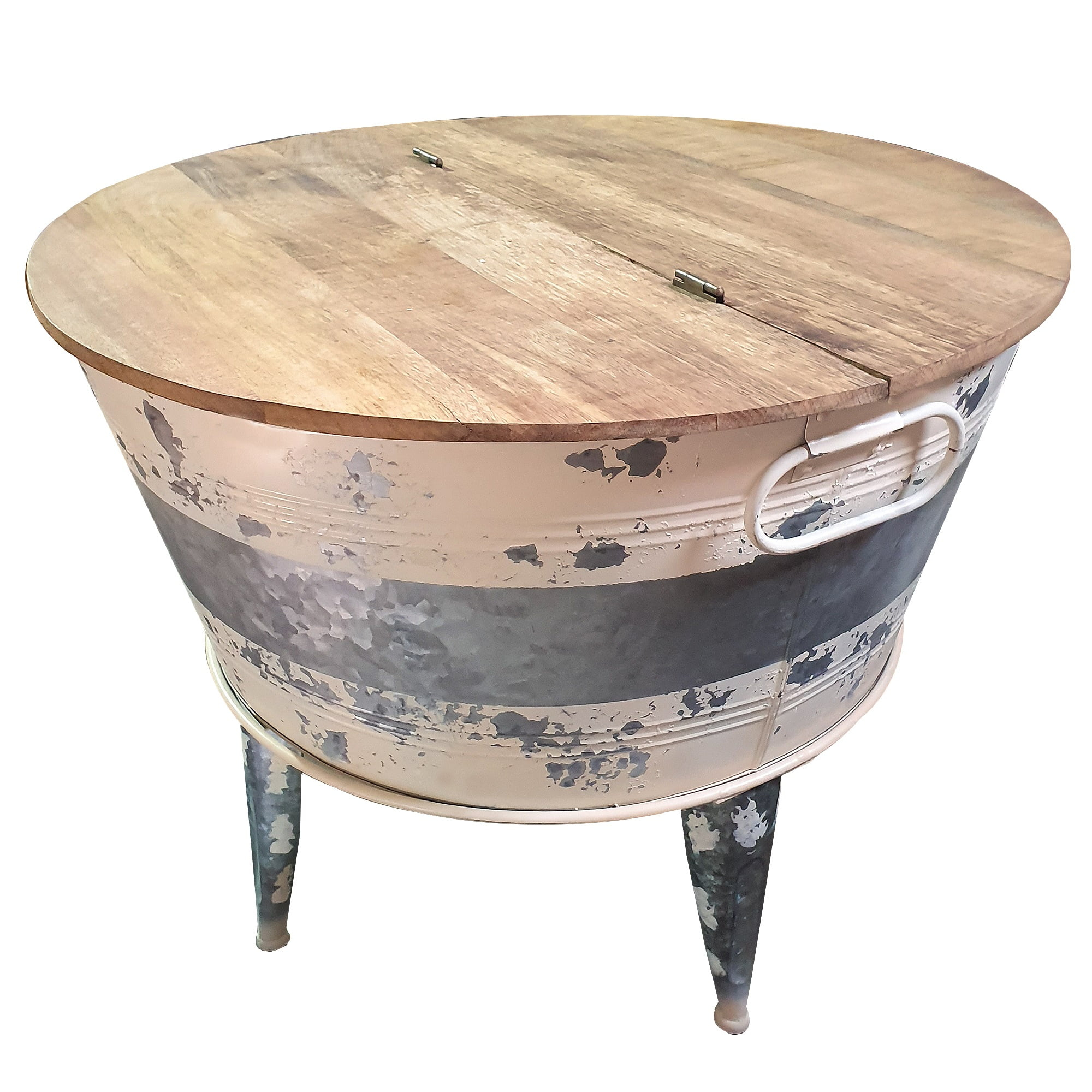 Distressed Metal Frame Cocktail Table with Hinged Lift Top Storage Brown/Gray - Benzara