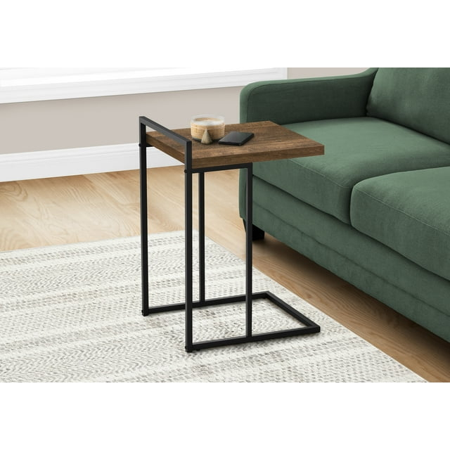 Accent Table, C-Shaped, End, Side, Snack, Living Room, Bedroom, Metal, Laminate, Brown, Black, Contemporary, Modern