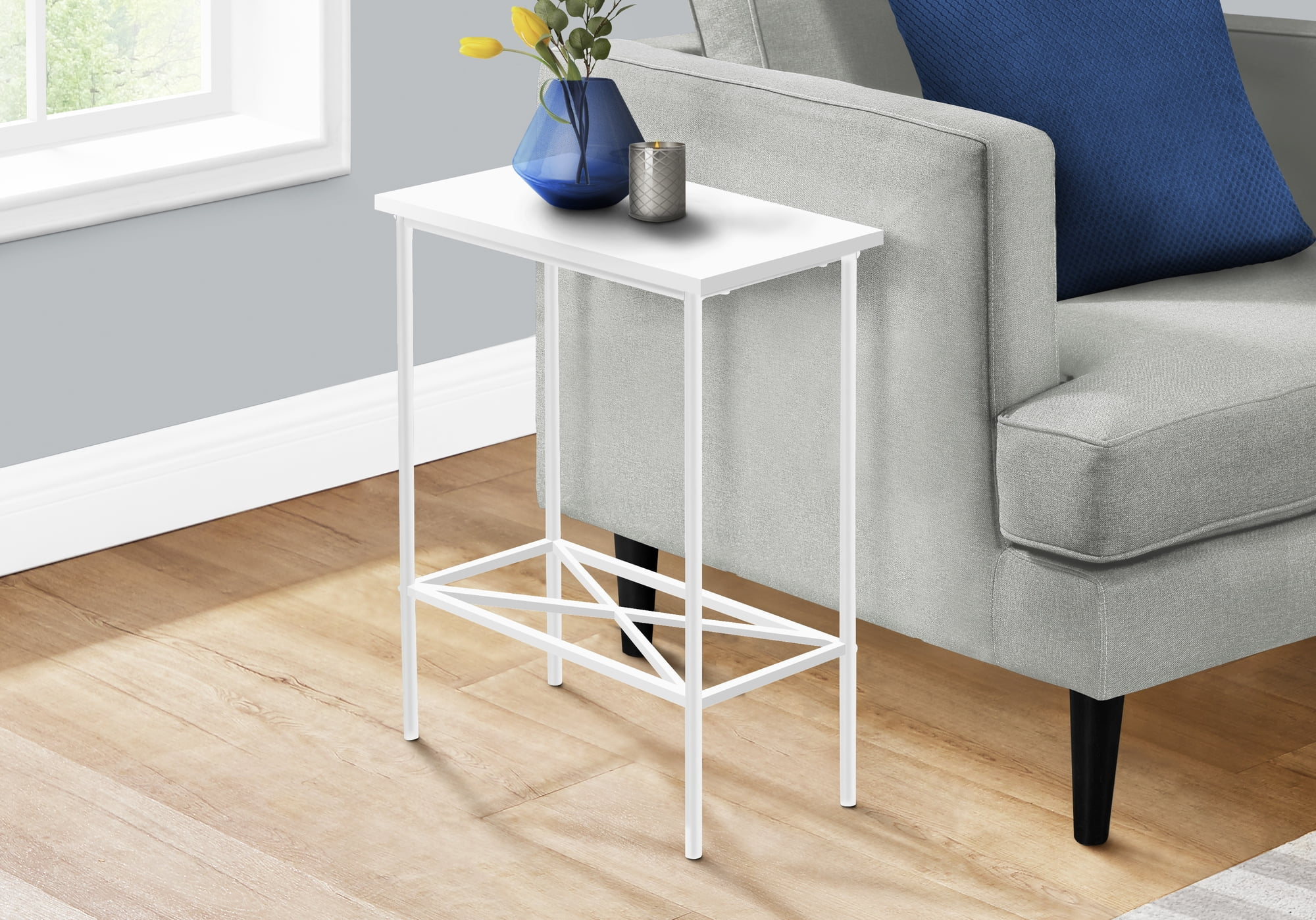 Accent Table - Side - End - Narrow - Small - 2 Tier - Bedroom - White Laminate