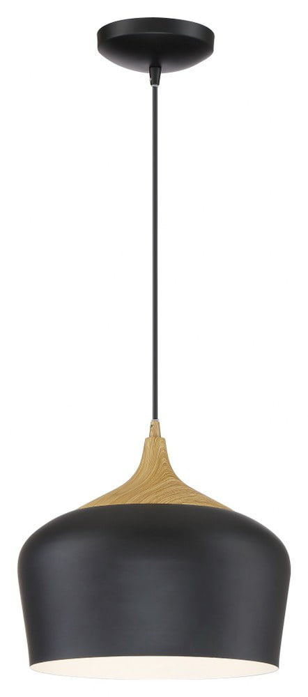 Access Lighting LED Pendant in Black with Wood Grain Color