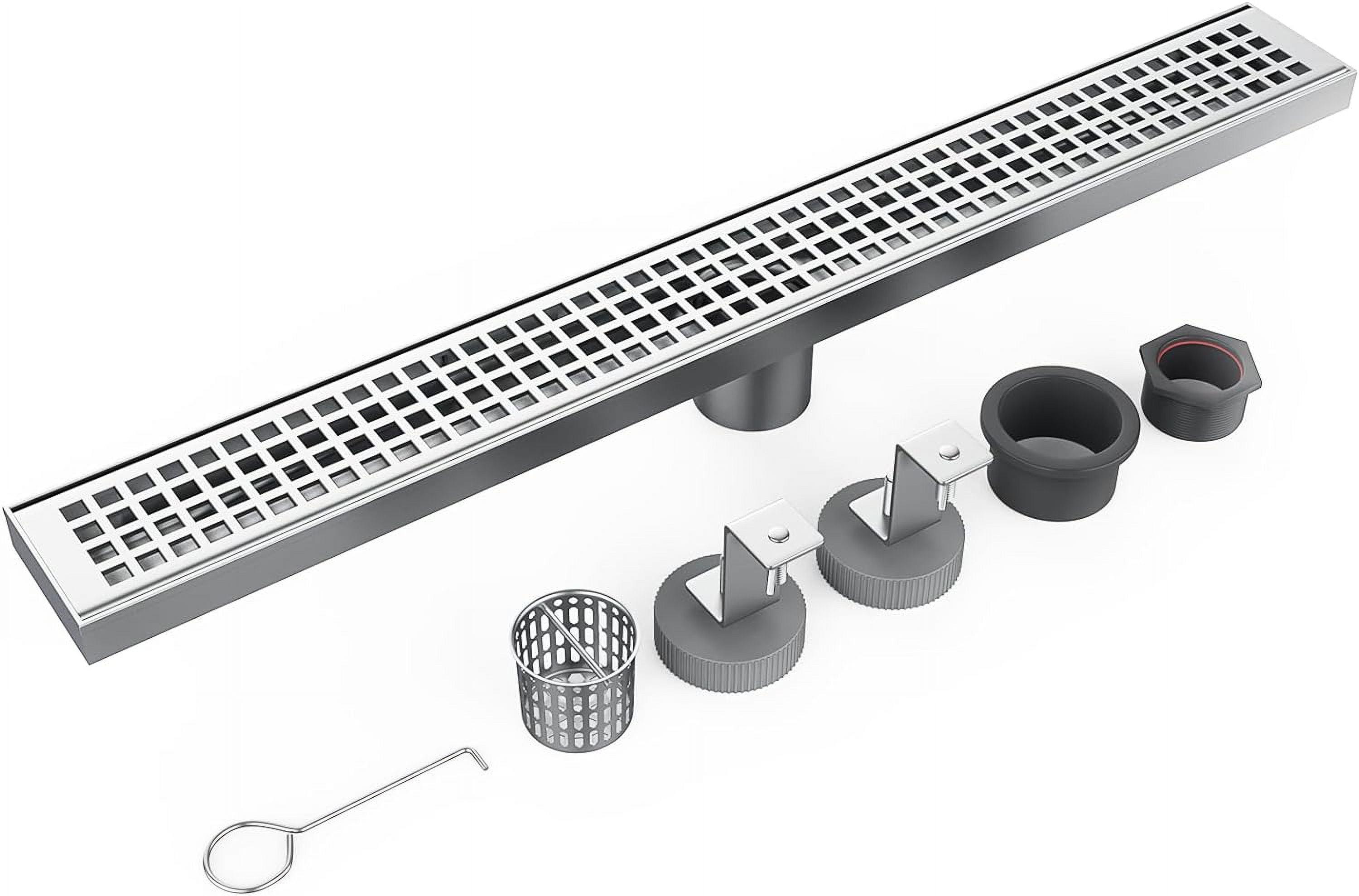 Accreate 24 Inch Linear Shower Drain, Brushed Nickel Shower Floor Drain, High Flow Shower Drain Kit with Removable Grid Cover, Hair Filter and Adjustable Leveling Feet