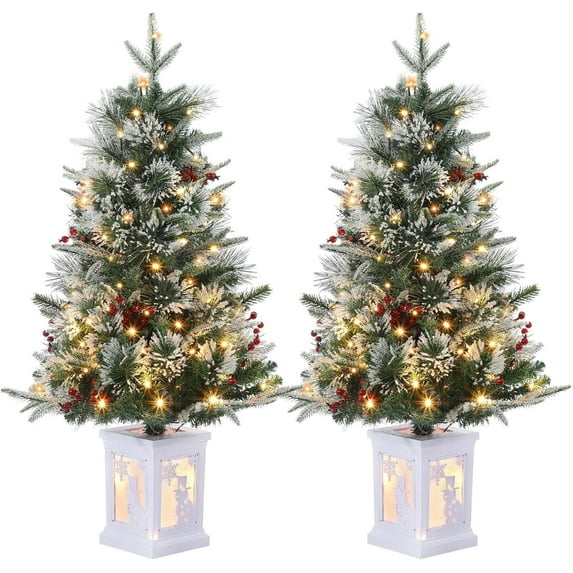 Accreate Pre-Lit 3FT Fiber Optic Christmas Tree with 78 LED Lights and Snowman Light Box – Set of 2