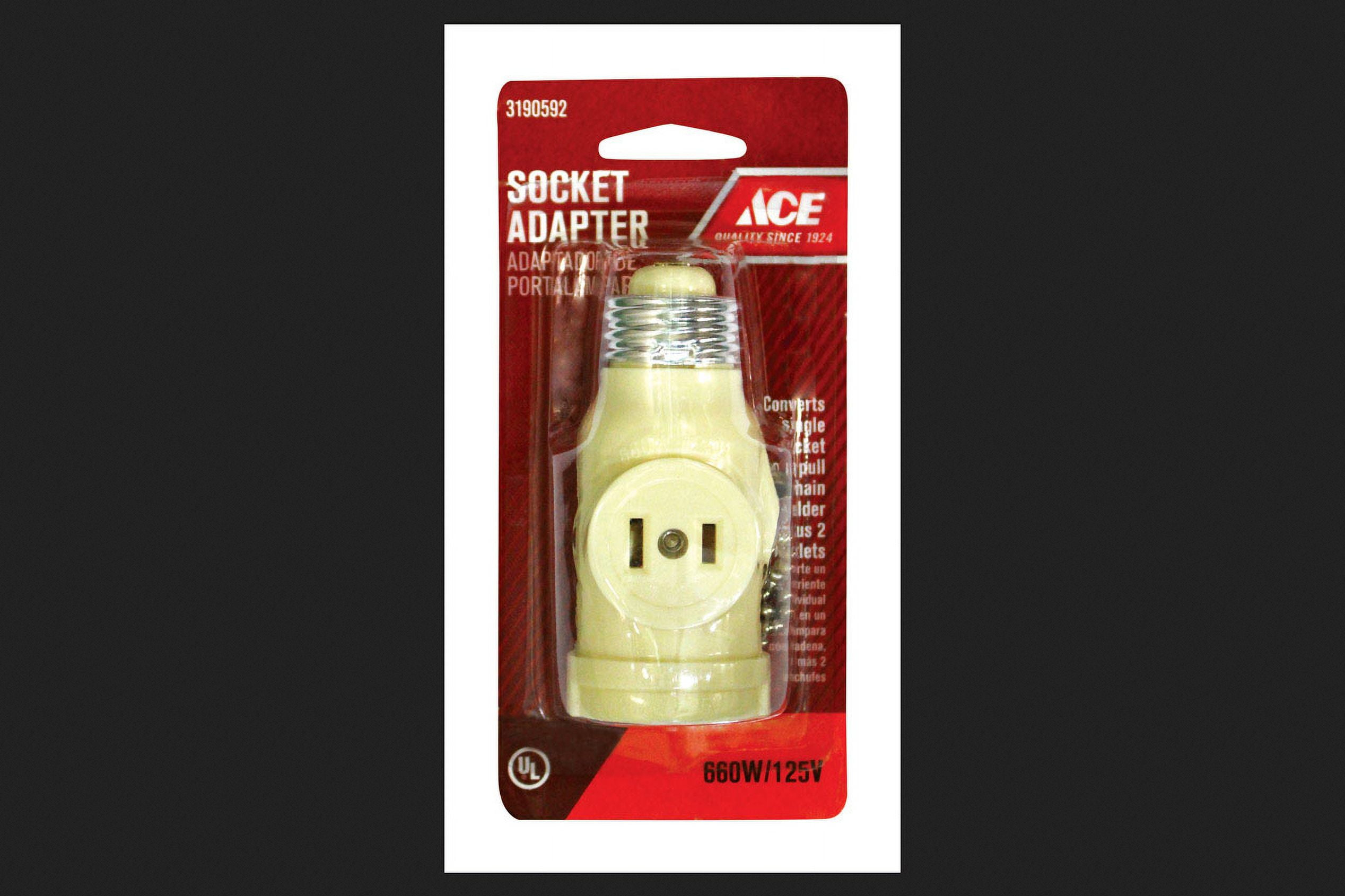 Ace Pull Chain Socket w/Outlets 660 watts 125 volts Medium Ivory