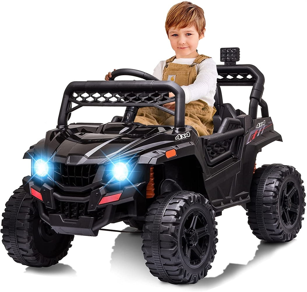 Acekid 12V Kids Ride on Car Truck w/ Parent Remote Control, LED Lights, Spring Suspension, Music, Black