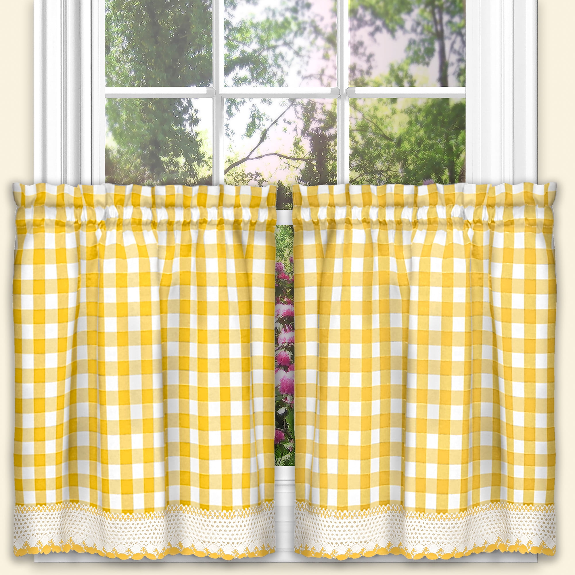 Achim Buffalo Check Kitchen Curtains, Set of 2 Tiers, 58 x 24, Yellow