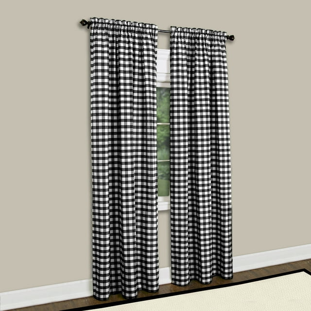 Achim Buffalo Check Window Curtain Panel, 42 inches x 84 inches, Black