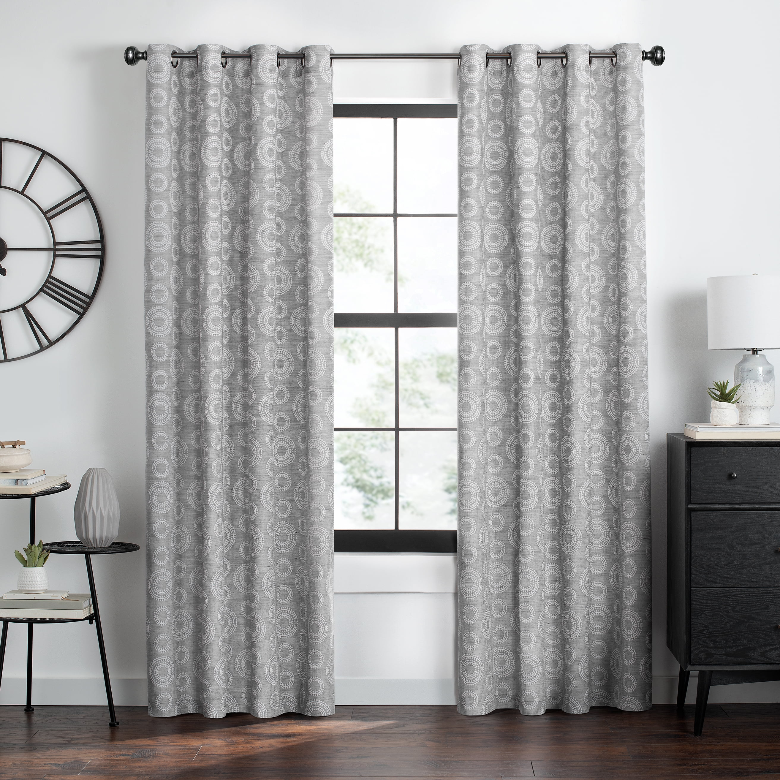 Achim Constellation Jacquard Circles Grommet Light Filtering Curtain Panel, Grey, 52" x 84"
