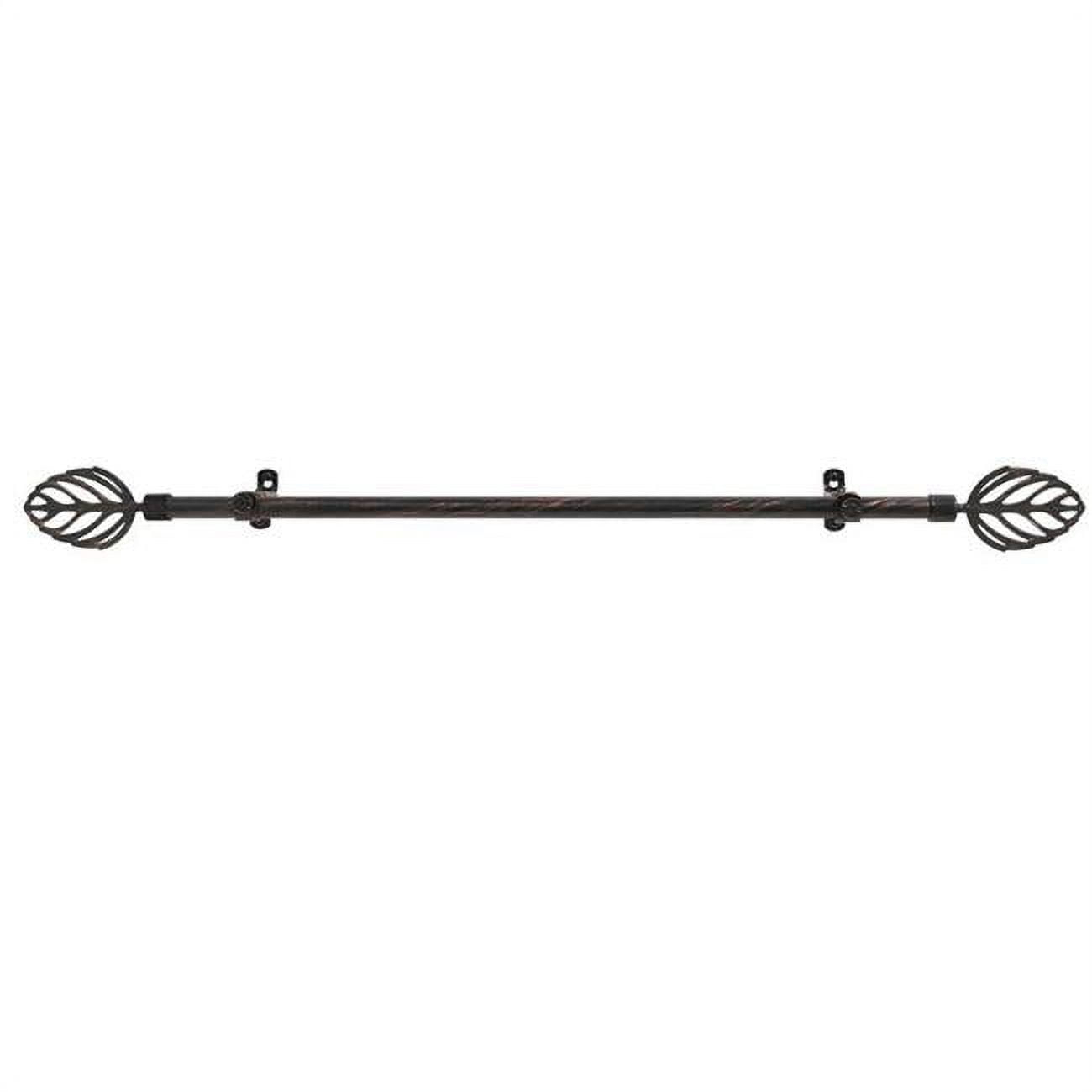Achim Decorative Rods: Metallo Leaf Black Copper Curtain Rod with Metal Leaf Finials - Adjustable Size: 28" x 48"