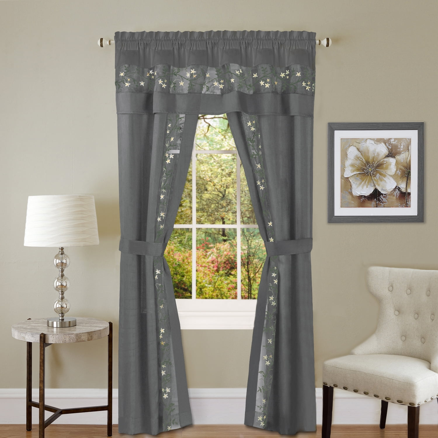 Achim Fairfield 5 Piece Window Curtain Set - 55x63 - Grey