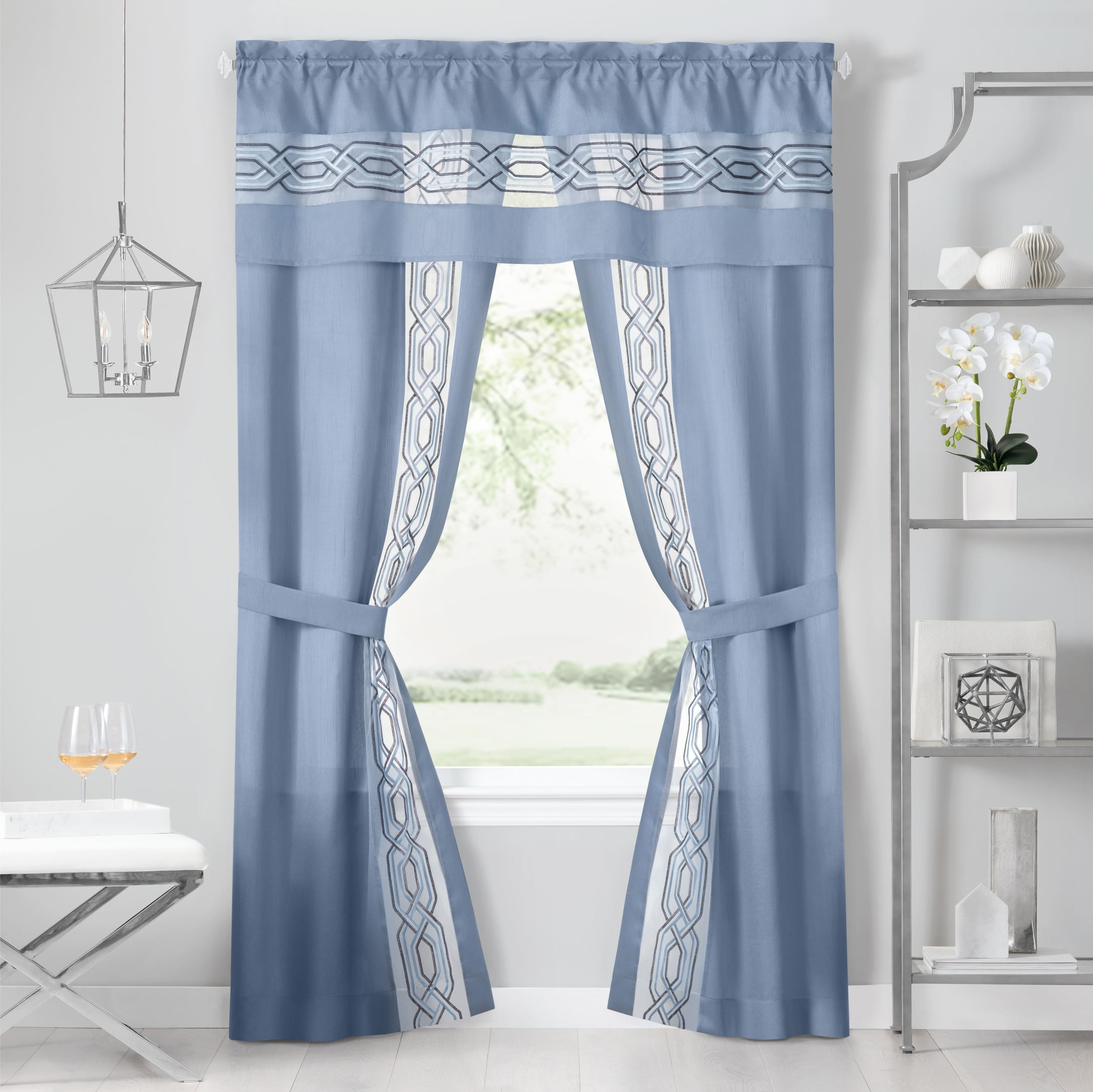 Achim Paige Rod Pocket 5 Piece Light Filtering Curtain Set, Blue, 55" x 63"