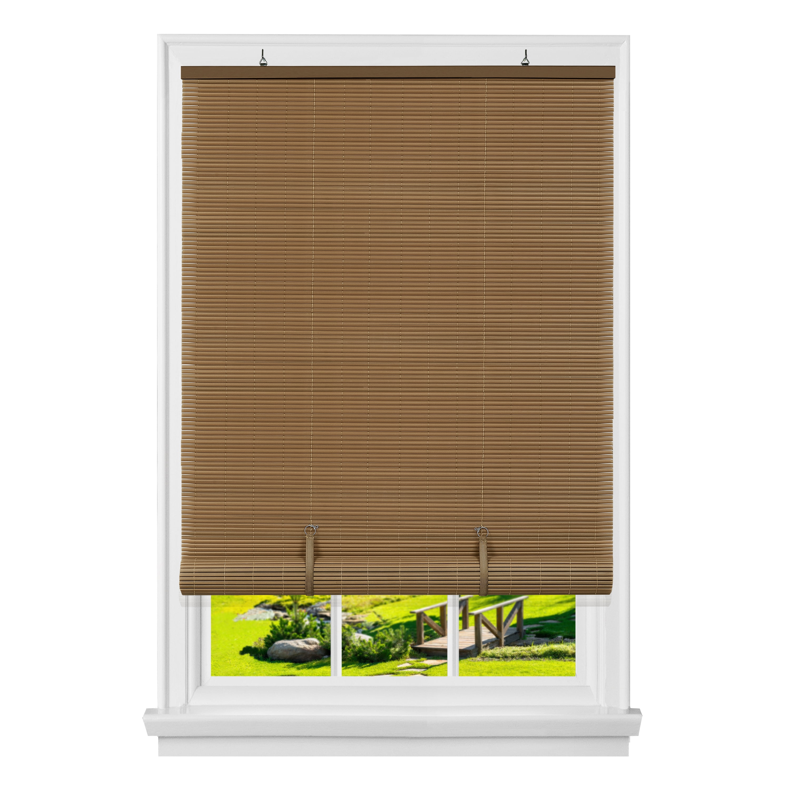 Achim Solstice Cordless Vinyl Light Filtering Window Roll-up Blind, 72" x 48", Woodtone Brown
