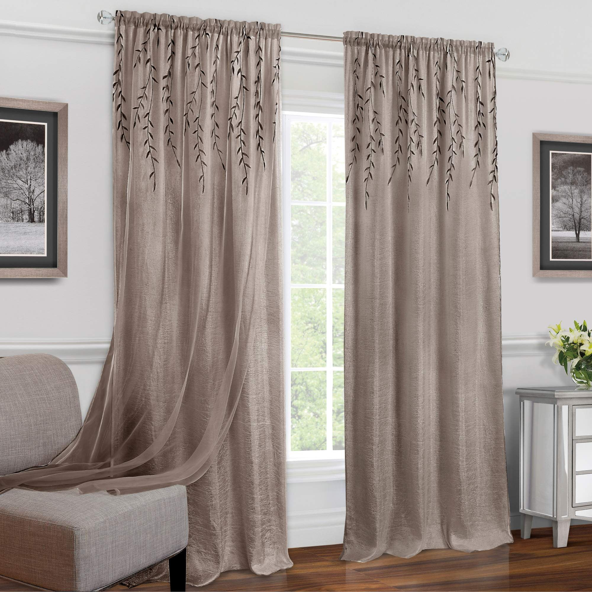 Traditional Elegance Willow Rod Pocket Window Curtain Panel - 42x63 - Toffee