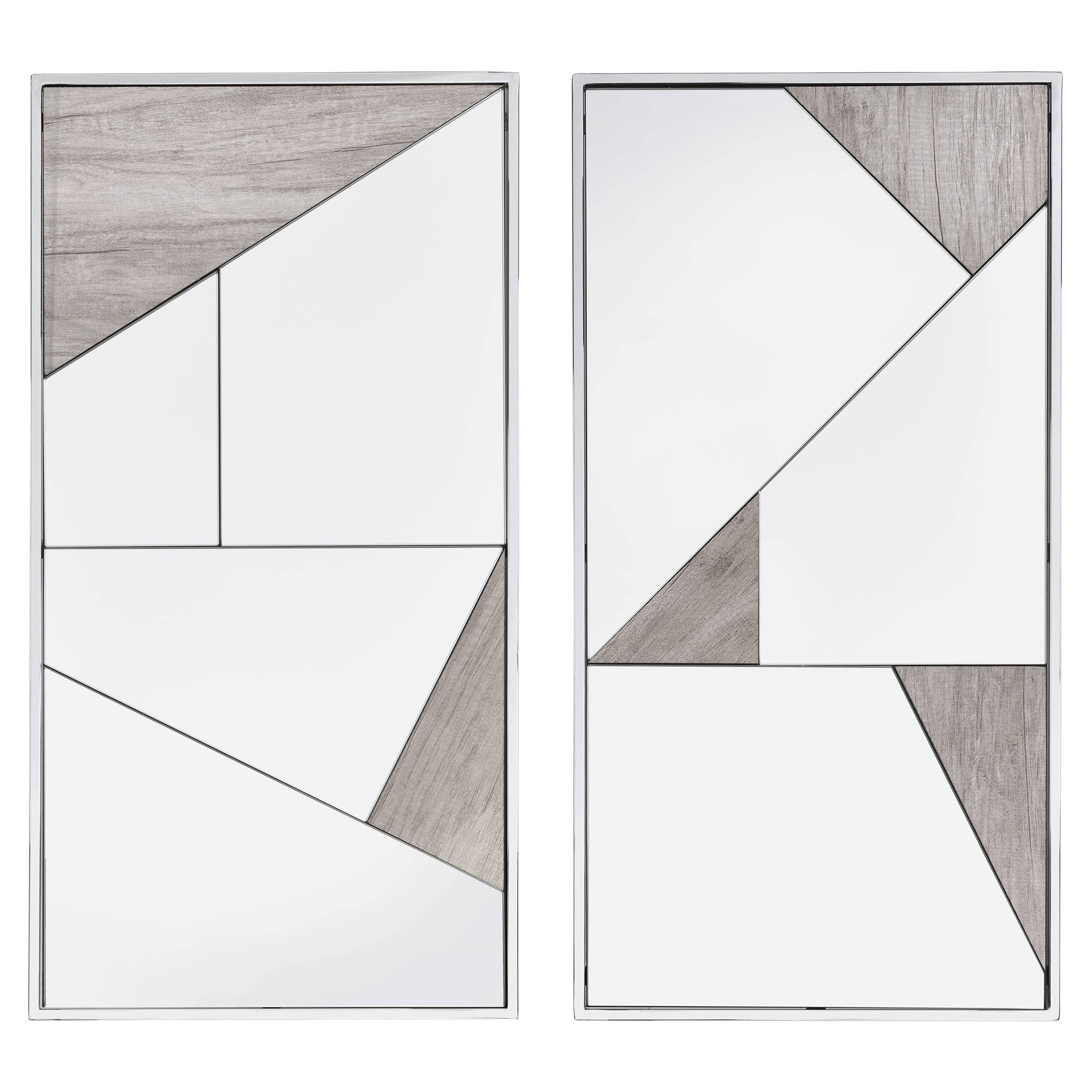 Acme Chafik Espejo Decorativo de Pared en Cromo y Roble Natural (Juego de 2)