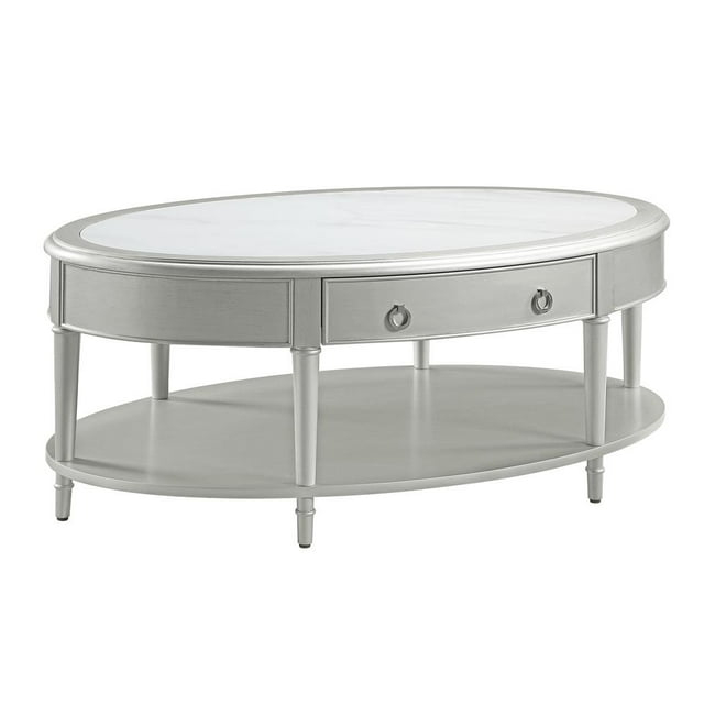 Acme Furniture Furniture Kasa Wood Coffee Table with Drawer in Sintered Stone/Champagne
