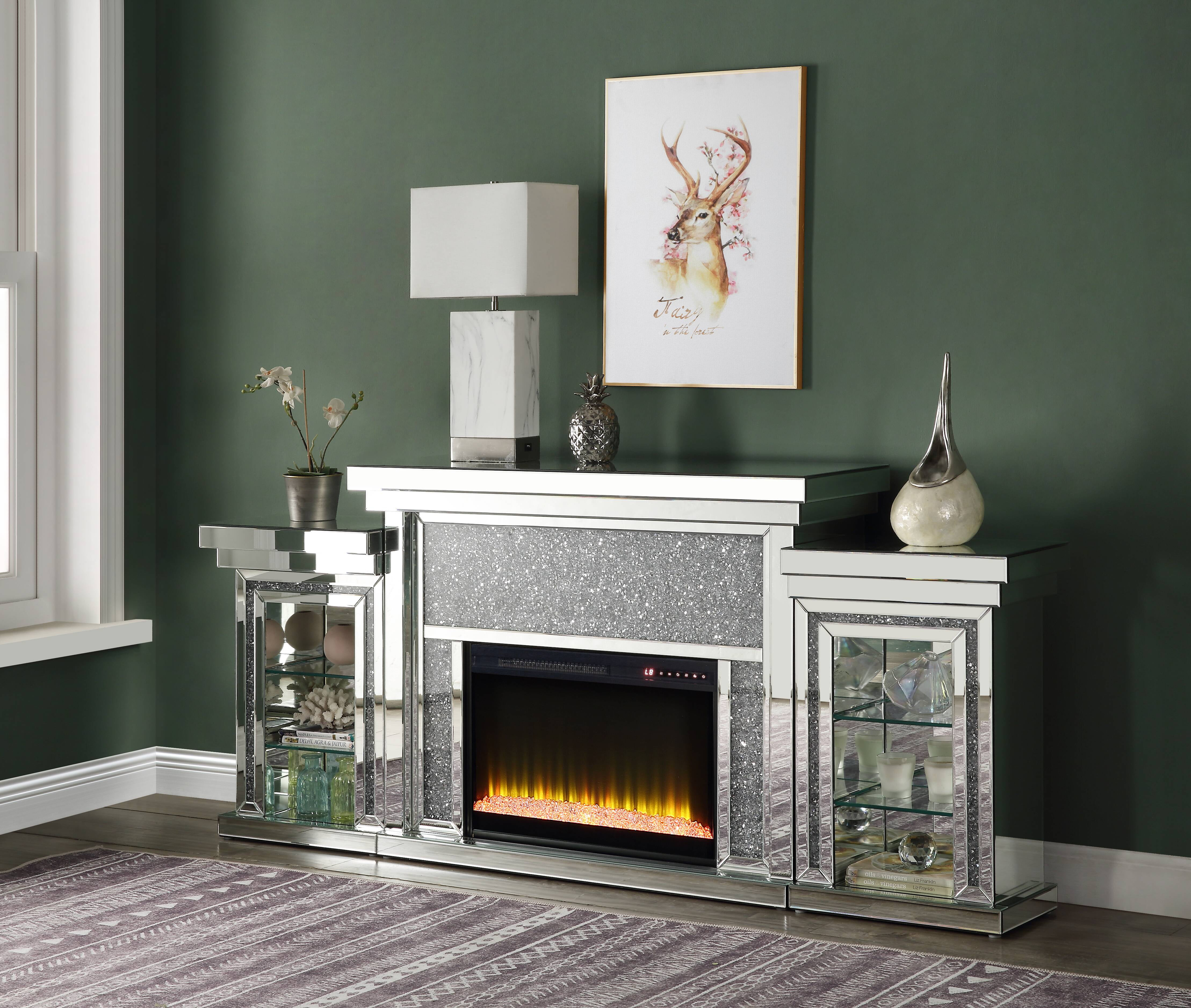 Acme Furniture Noralie Freestanding LED Electric Fireplace with Faux Diamonds