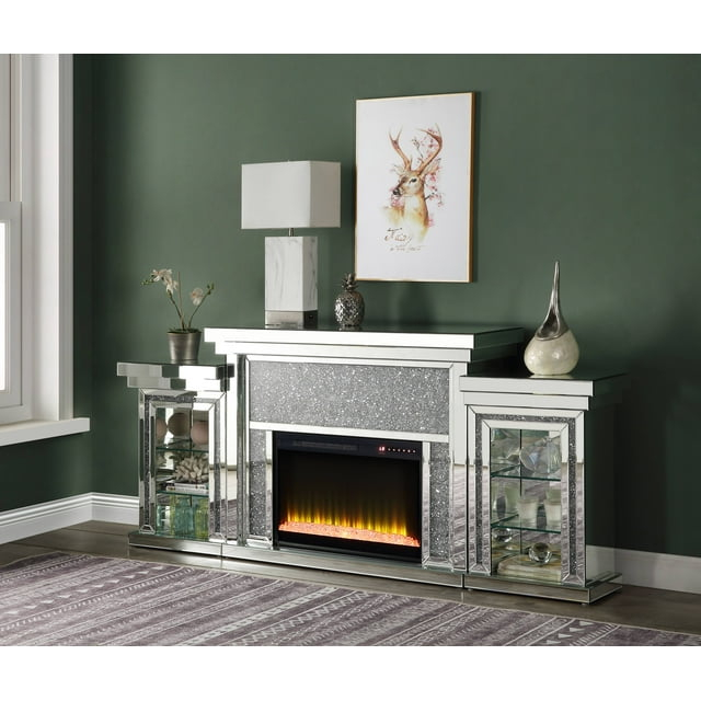 Acme Furniture Noralie Freestanding LED Electric Fireplace with Faux Diamonds