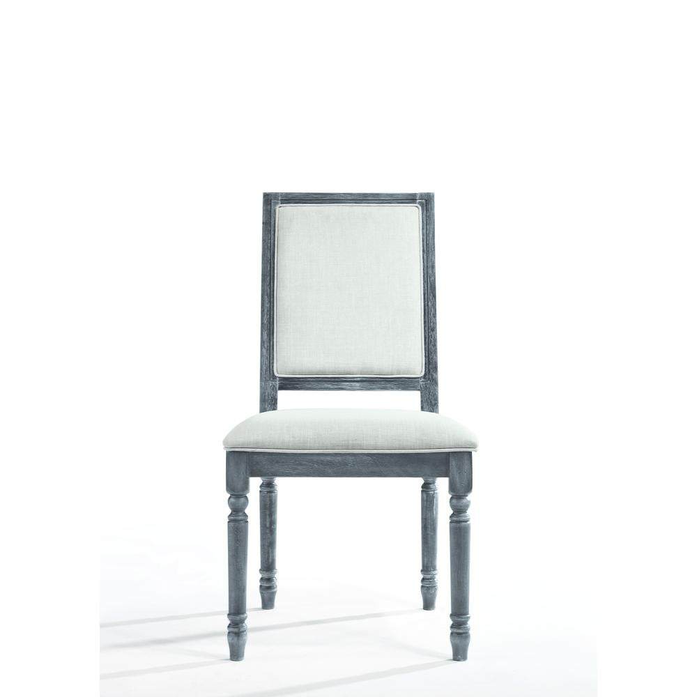 Acme Linen Dining Side Chair with Turned Legs Set of 2 Gray- Saltoro Sherpi Indoor Dining Chairs