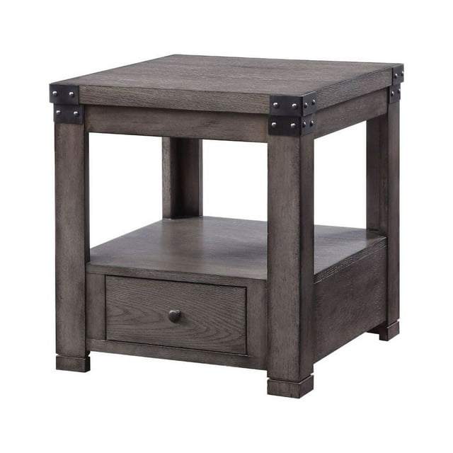 Acme Melville Square Wood Top 1-Drawer End Table in Ash Gray