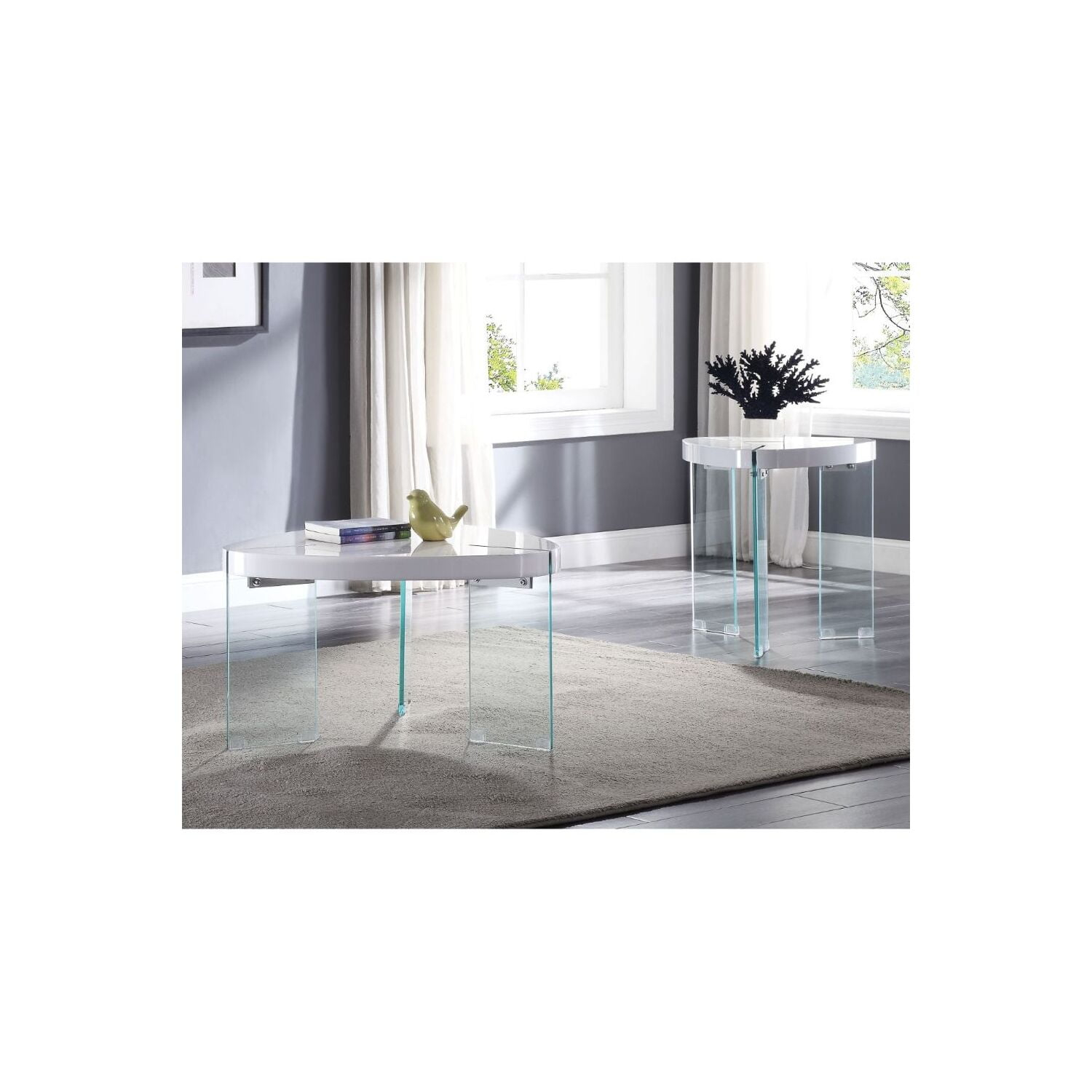 ACME Noland Coffee Table in White High Gloss & Clear Glass