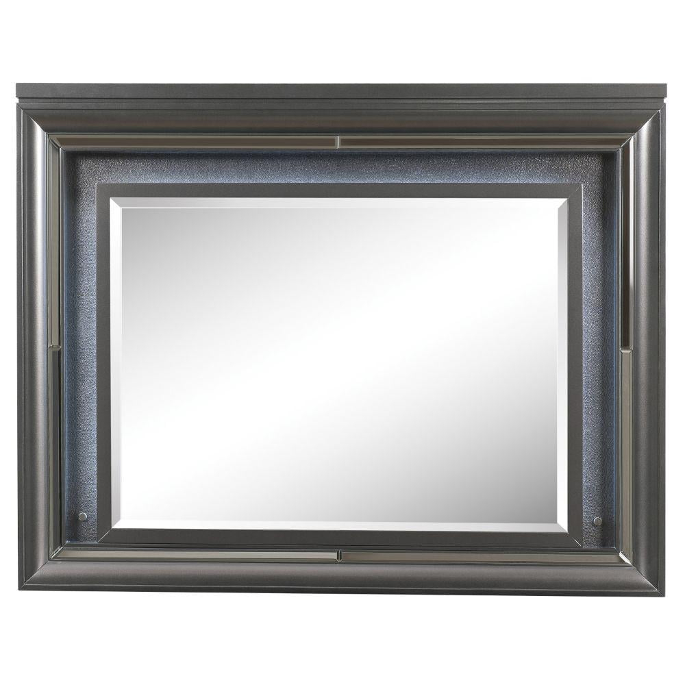 Acme Sawyer Rectangular Wooden Frame Mirror with LED in Metallic Gray