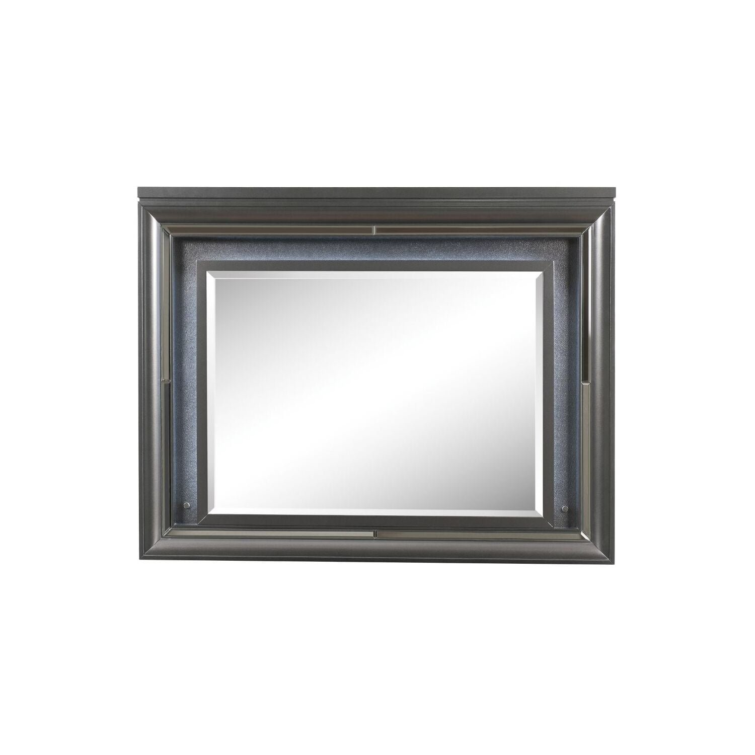 Acme Sawyer Rectangular Wooden Frame Mirror with LED in Metallic Gray