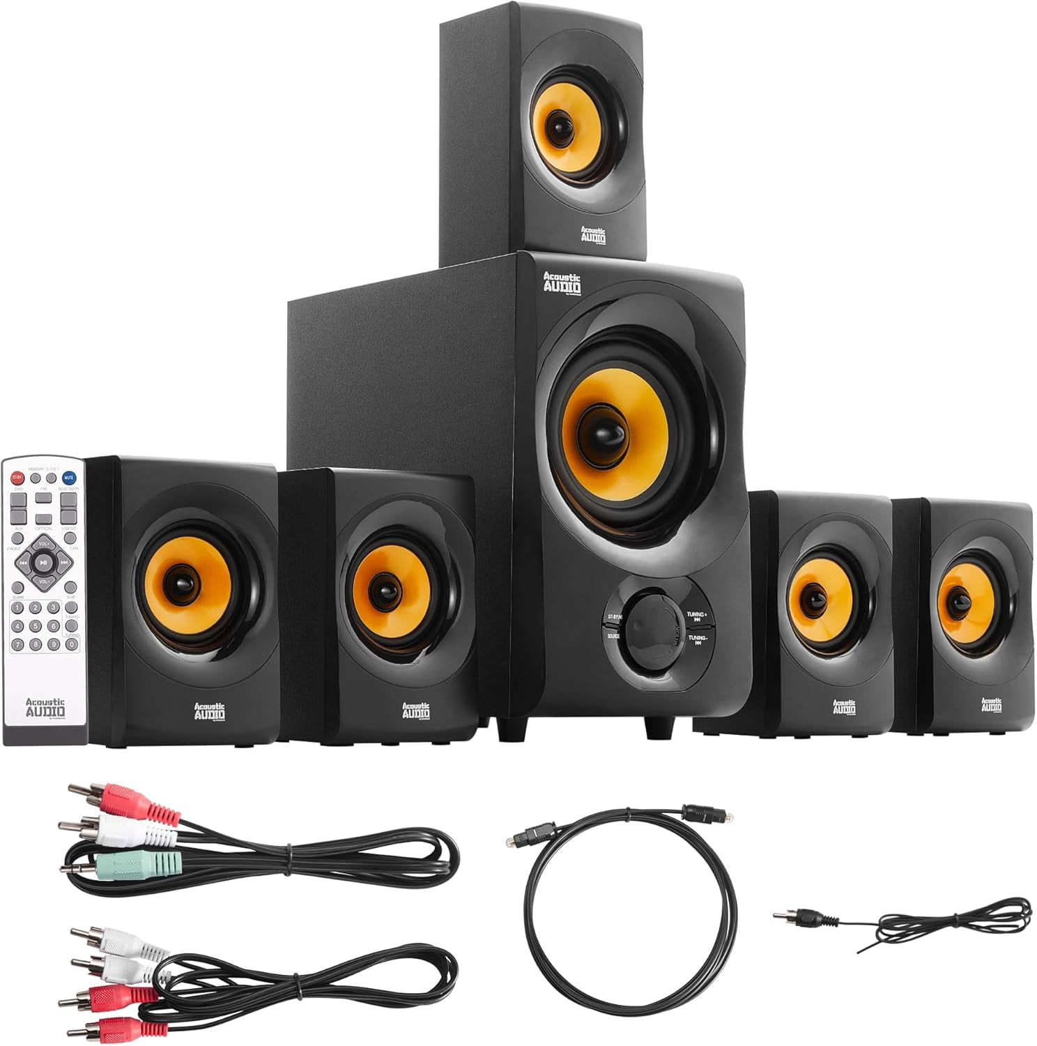 Acoustic Audio 5.1 Channel Black Bluetooth Speaker System with Subwoofer