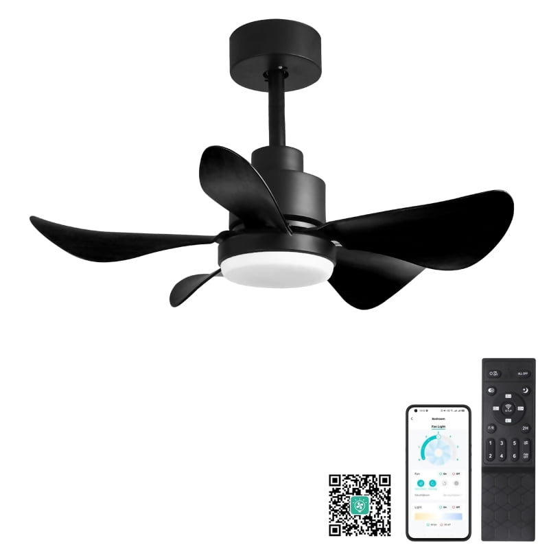 Acpouw 28' Ceiling Fans with Lights and Remote/APP Control, Low Profile Ceiling Fans with 5 Reversible Blades 3 Colors Dimmable 6 Speeds Ceiling Fan for Bedroom Kitchen