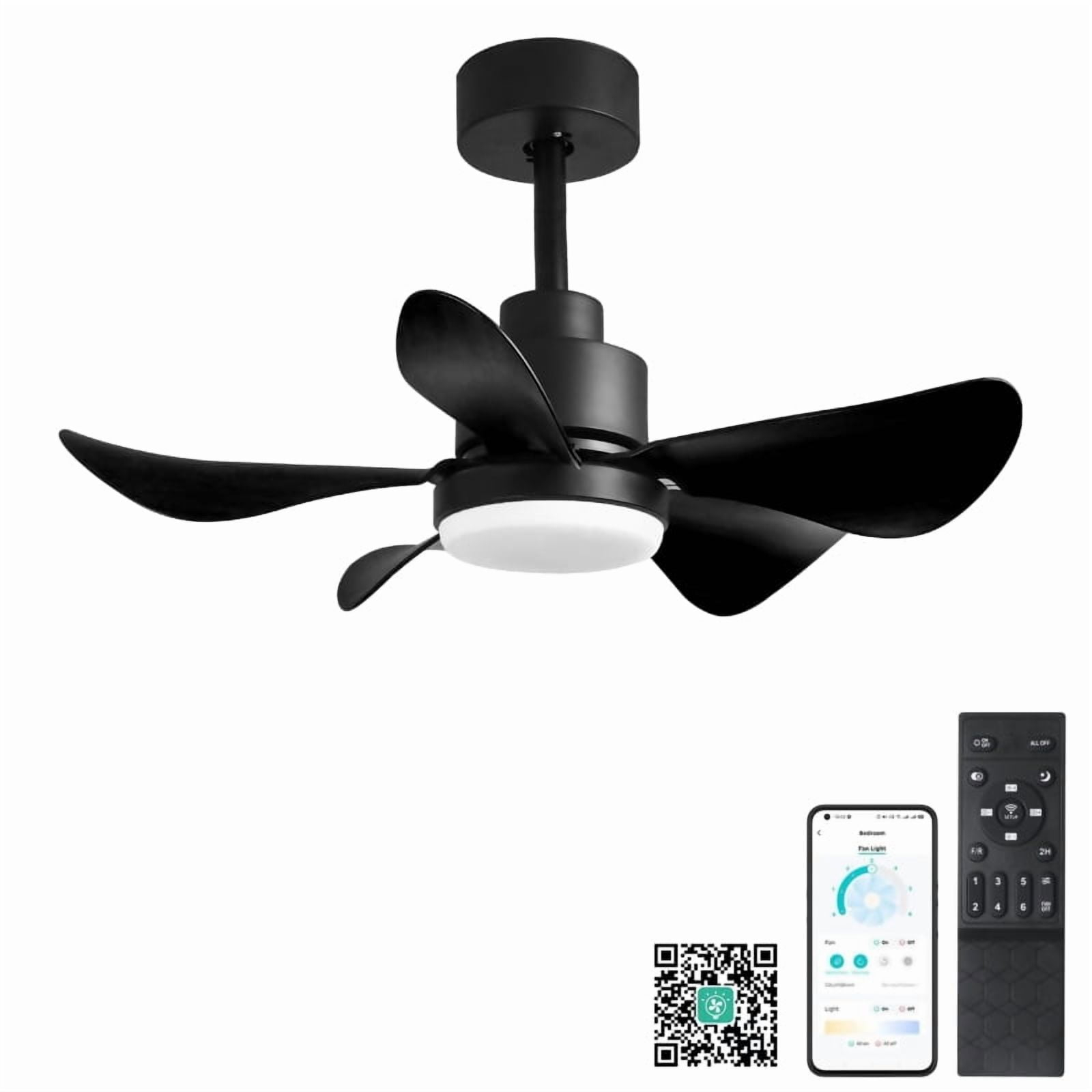 Acpouw 28' Ceiling Fans with Lights and Remote/APP Control, Low Profile Ceiling Fans with 5 Reversible Blades 3 Colors Dimmable 6 Speeds Ceiling Fan for Bedroom Kitchen