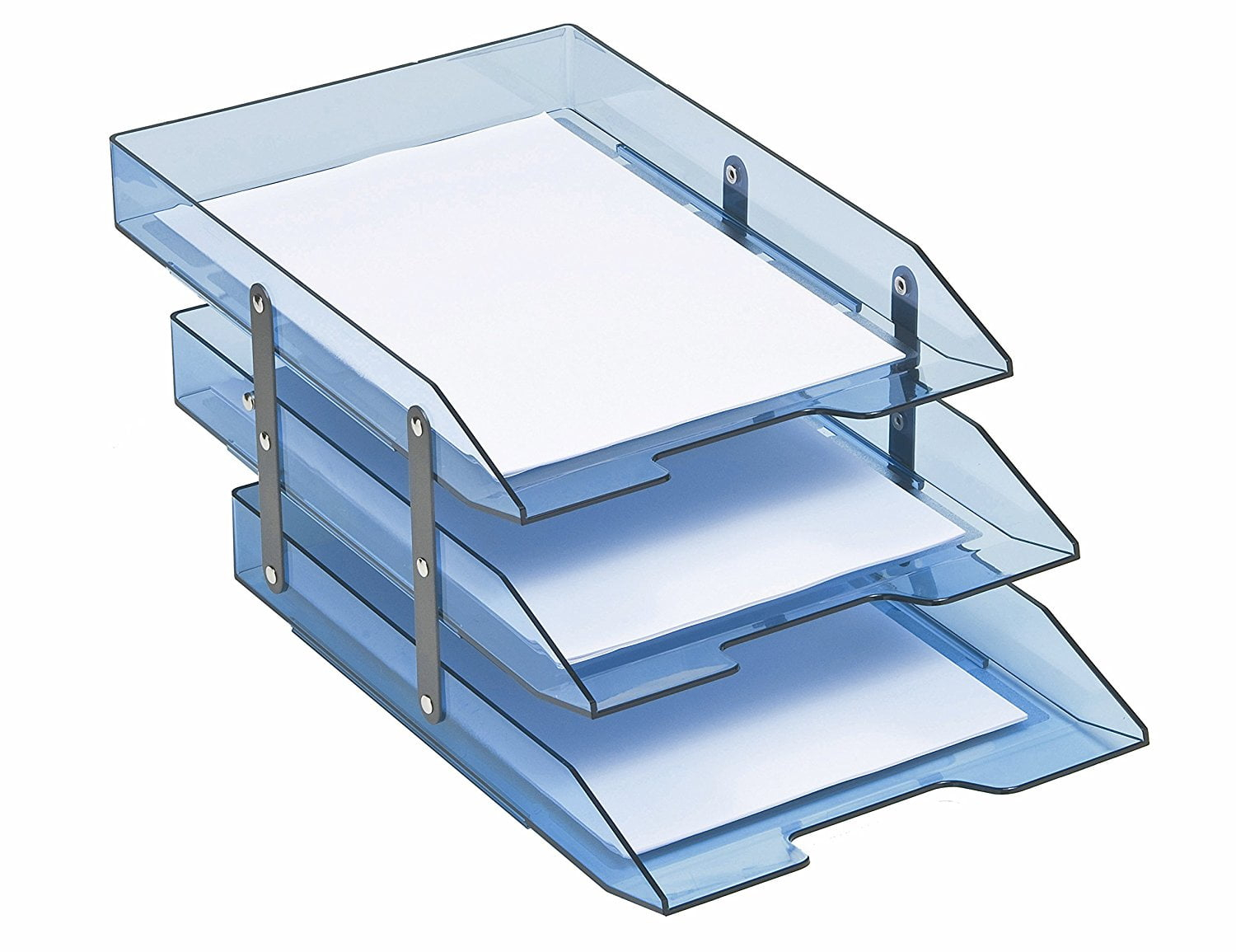Acrimet Collapsible Articulated Letter Tray 3 Tier Plastic Desktop File Organizer (Clear Blue Color)