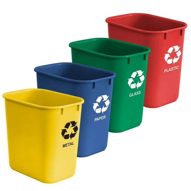 Acrimet Wastebasket Bin for Recycling 27QT (Plastic) (Blue Yellow Red Green) (Set of 4)