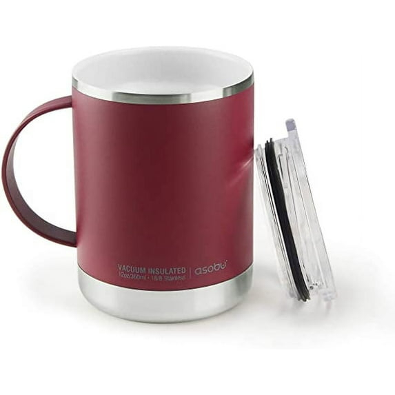 Asobu Ultimate Stainless Steel Ceramic Inner Coating Insulated Coffee Mug, 12 Ounces (Burgundy)