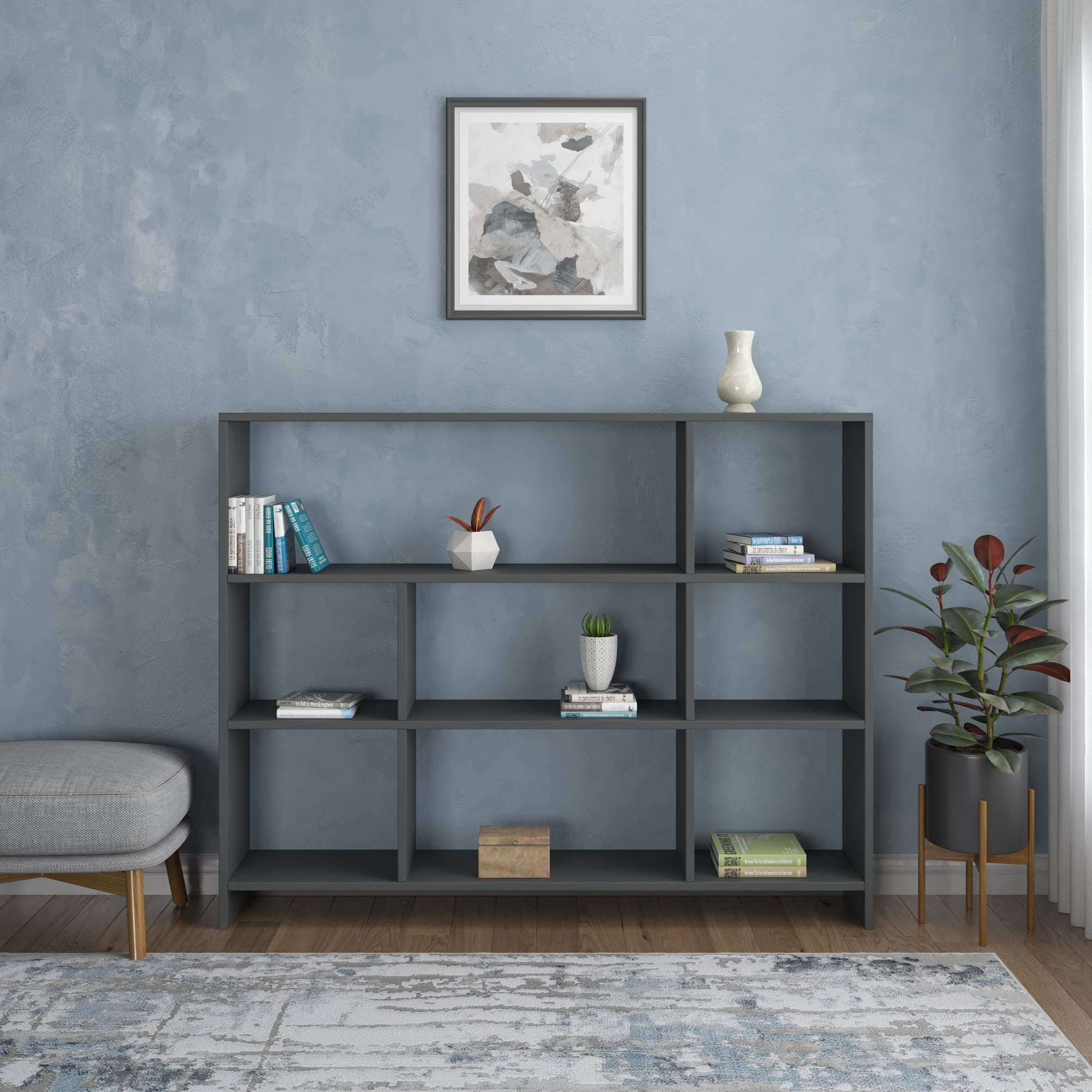 Ada Home Decor Lavina 3 Tier Open Shelf Cube Modern Bookcase, Anthracite