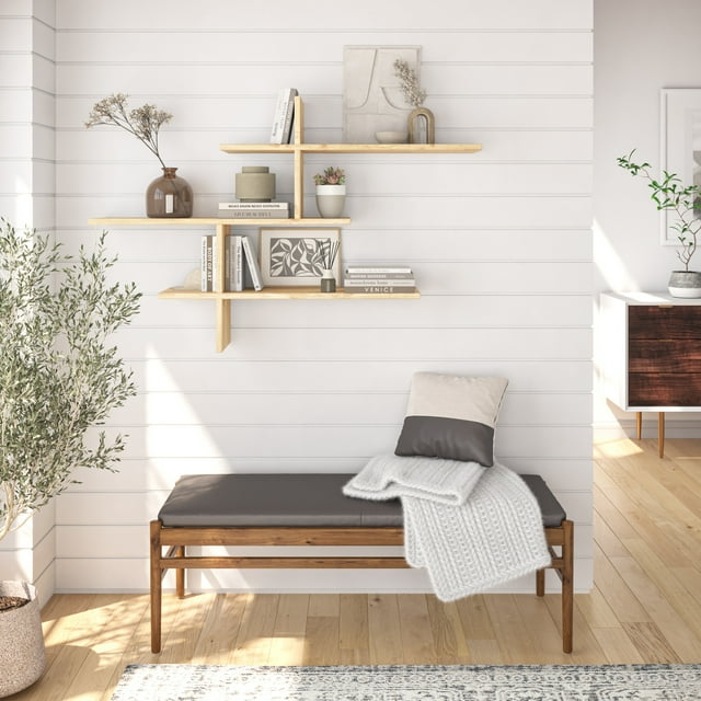 Ada Home Decor Furniture 48.5" 3 Tier Oak Webster Modern Wall Shelf