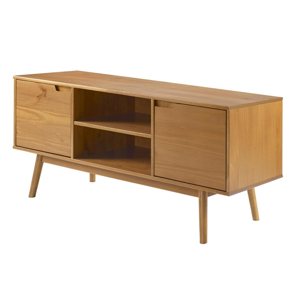 Adair 58" 2-Door Solid Pine Wood TV Console with Cutout Handles in Caramel