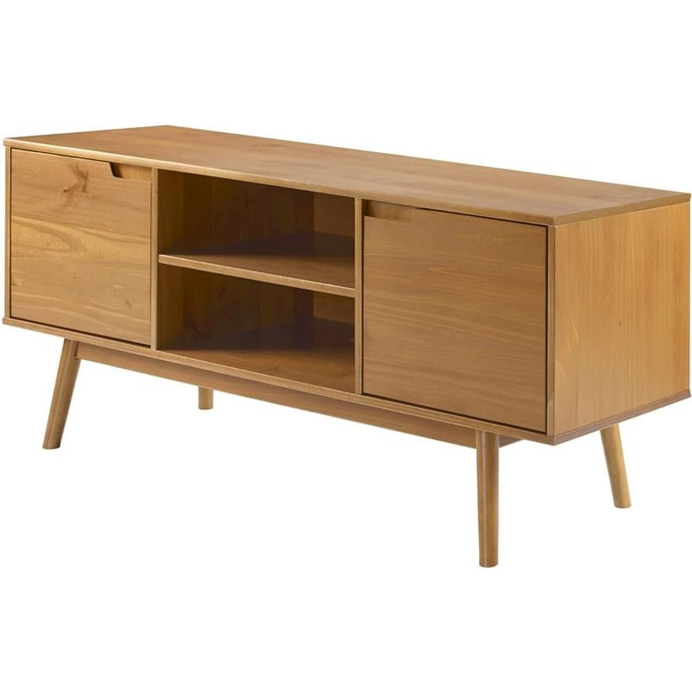 Adair 58" 2-Door Solid Pine Wood TV Console with Cutout Handles in Caramel