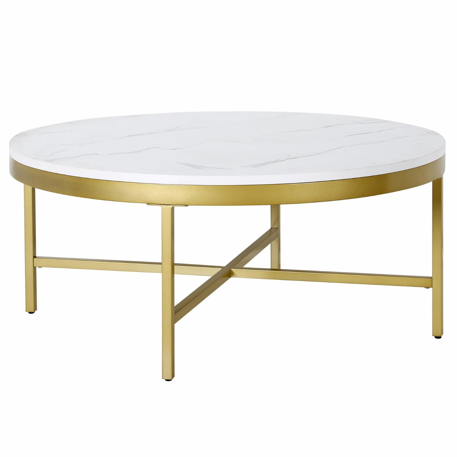 Henn&Hart Brass Finish Coffee Table with Faux Marble Top