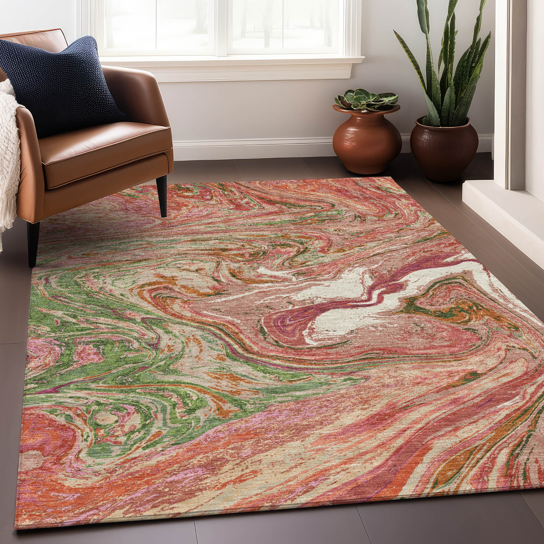 Addison Rugs Chantille Indoor/Outdoor Transitional Geometric, Abstract Coral Washable Rectangle Rug, 2'6" x 3'10"