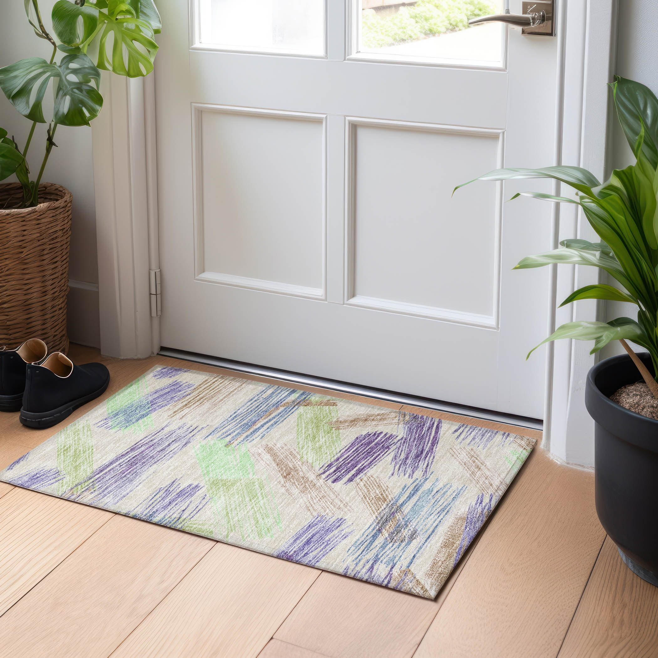 Addison Rugs Chantille ACN1696 Beige 1'8" x 2'6" Indoor/Outdoor, Machine Washable, Easy Clean, Non Shedding, Bedroom, Living Room, Dining Room, Kitchen, Patio Rug