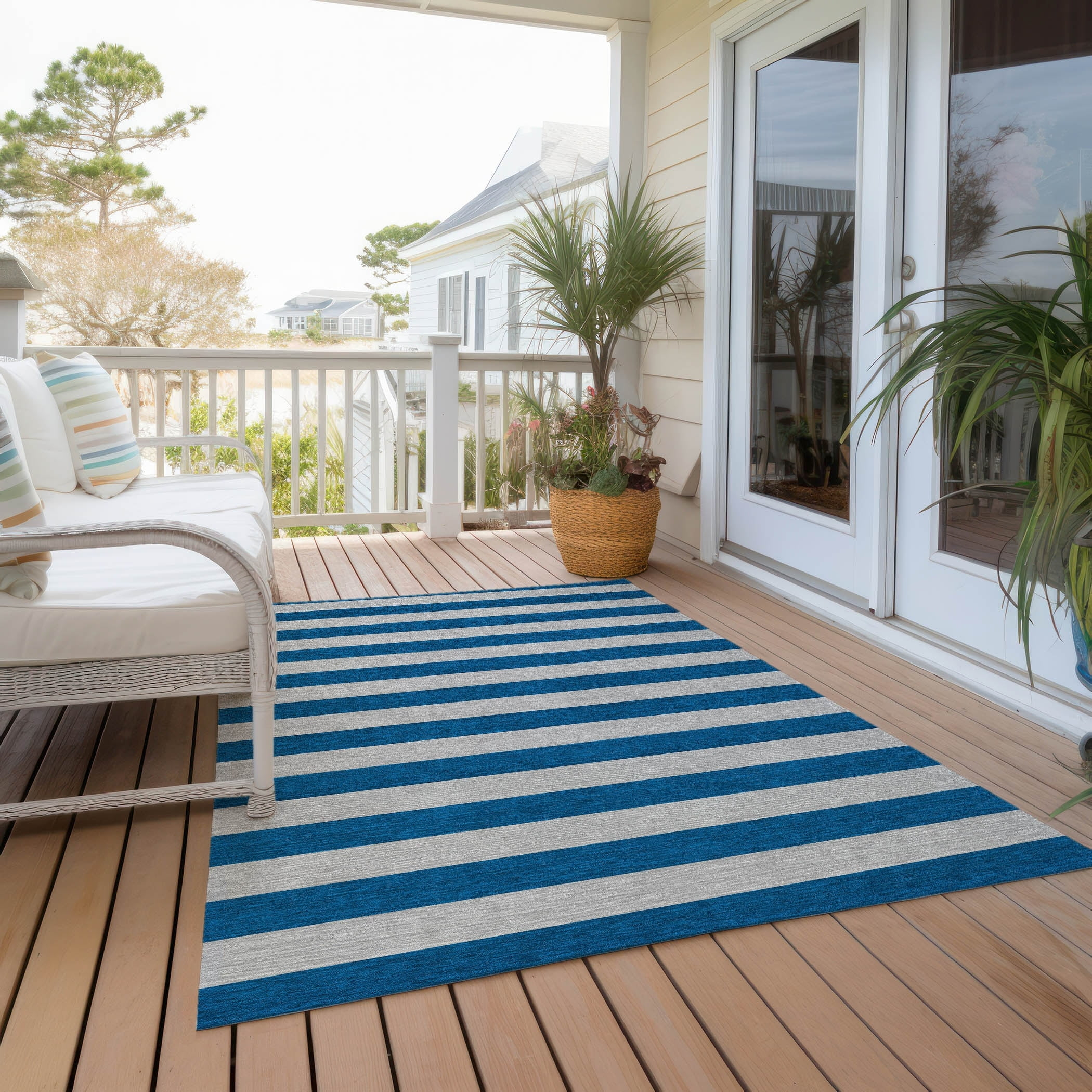 Addison Rugs Chantille Indoor/Outdoor Transitional Stripes Blue Washable Rectangle Rug, 2'6" x 3'10"